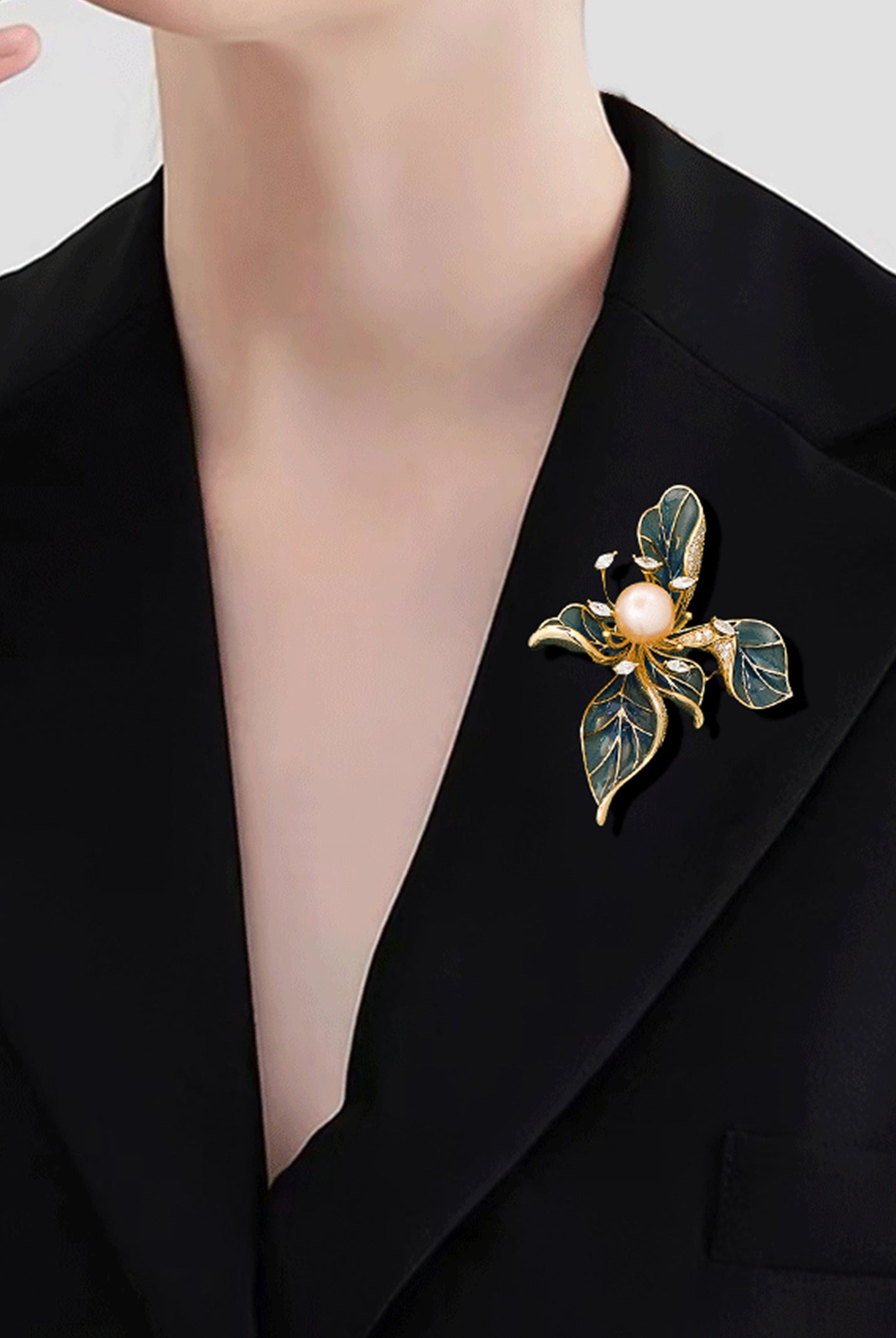 Freshwater Pearl, Zircon & Alloy French Iris Brooch by LINTICO