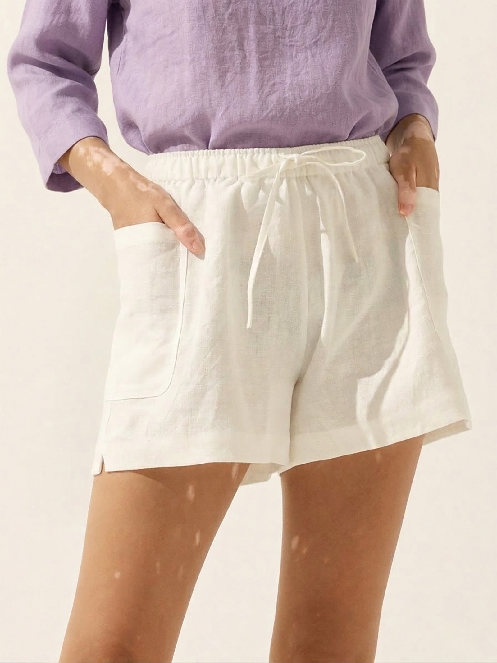 100% Linen Utility Side-Pocket Shorts WYNNIE by LINTICO for women