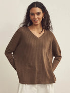Cashmere V-Neck Textured Oversized Sweater With Asymmetrical Structural Design