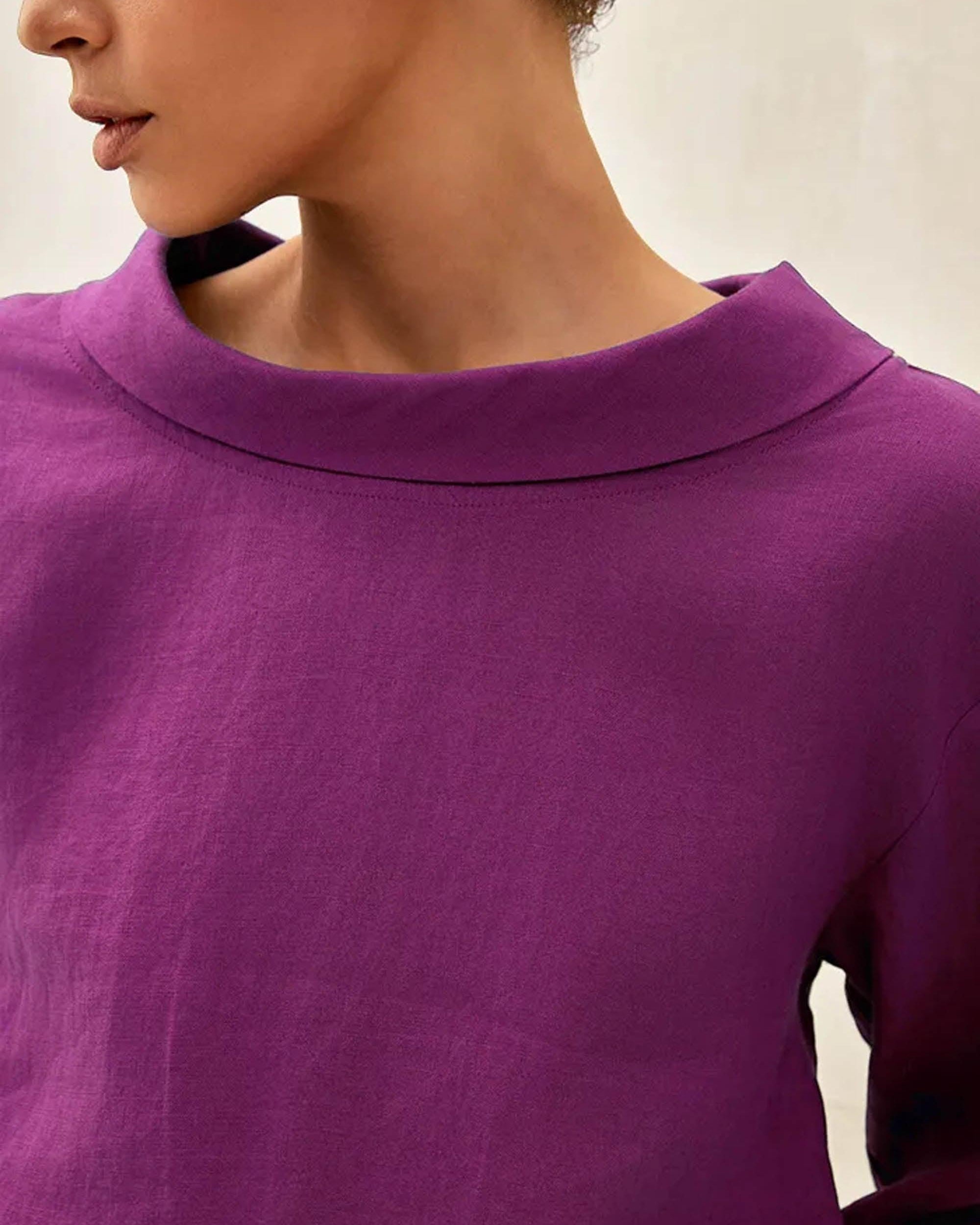 100% Linen Draped Neck Top HOLLIS - TOPS-Linen Blouses