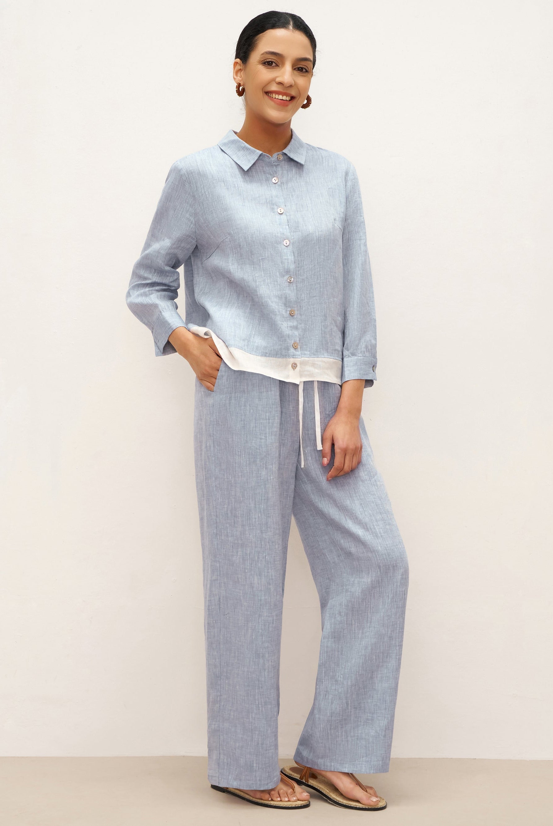 100% Linen Elastic Waist Straight-Leg Trousers JOURDAN - BOTTOMS-Linen Pants