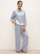 100% Linen Elastic Waist Straight-Leg Trousers JOURDAN - BOTTOMS-Linen Pants