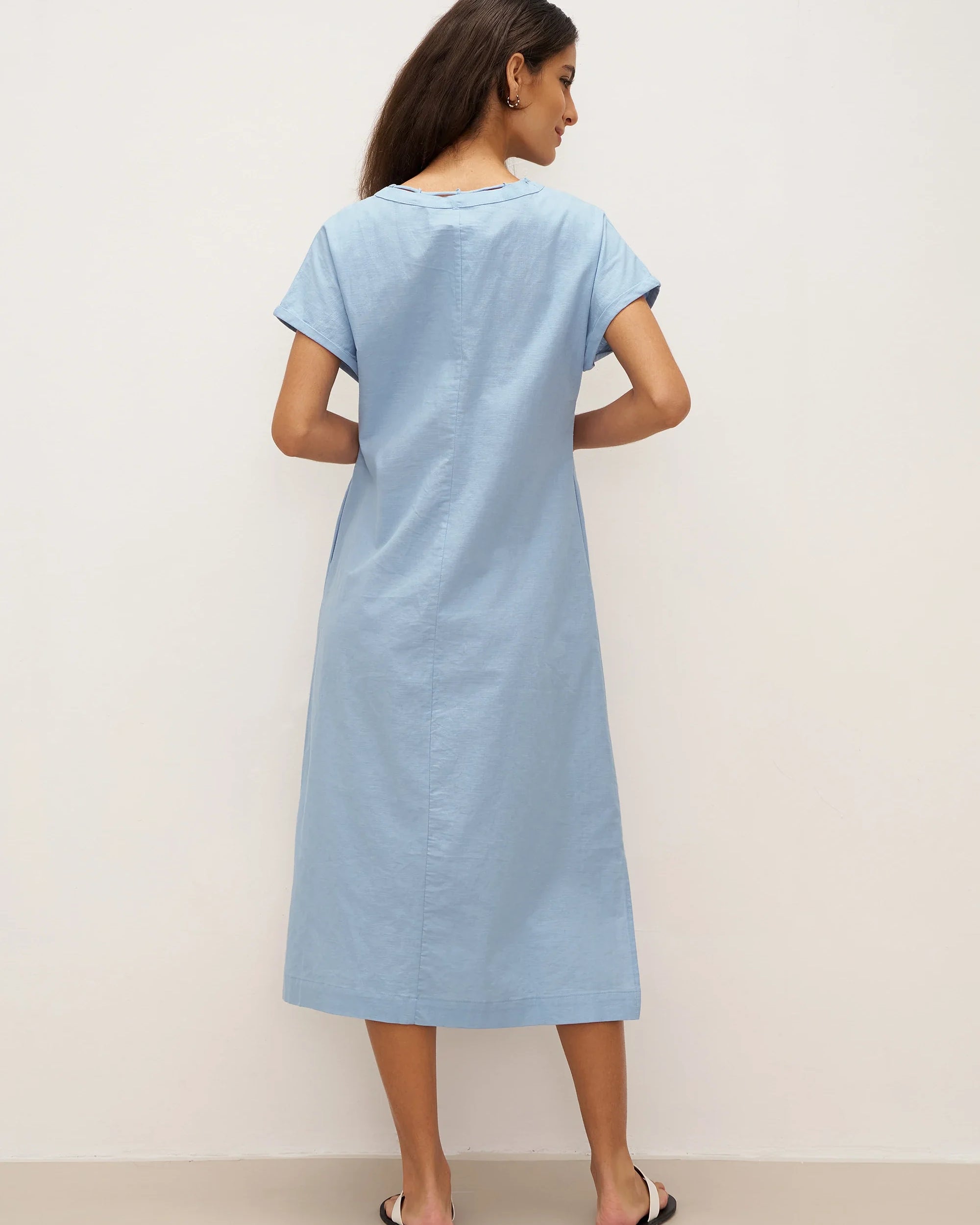 Linen Ladder Tie Simple Dress - DRESSES-Linen Maxi