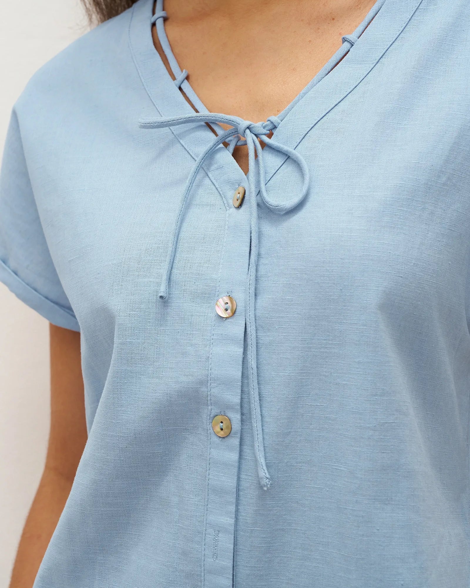 Linen Ladder Tie Simple Dress - DRESSES-Linen Maxi