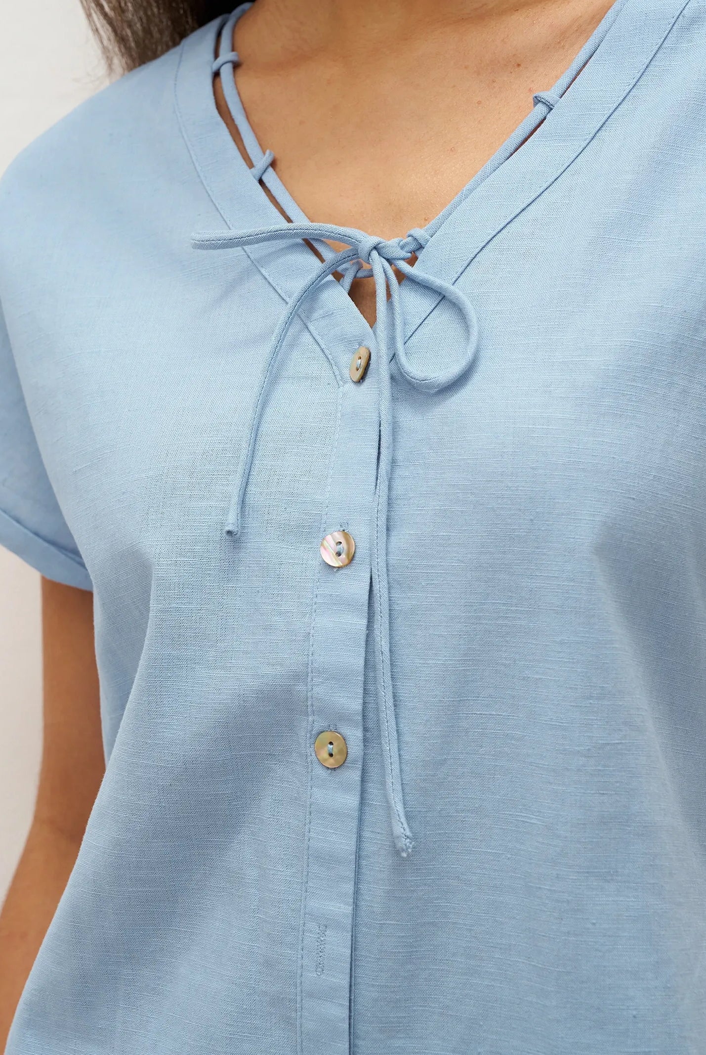 Linen Ladder Tie Simple Dress - DRESSES-Linen Maxi