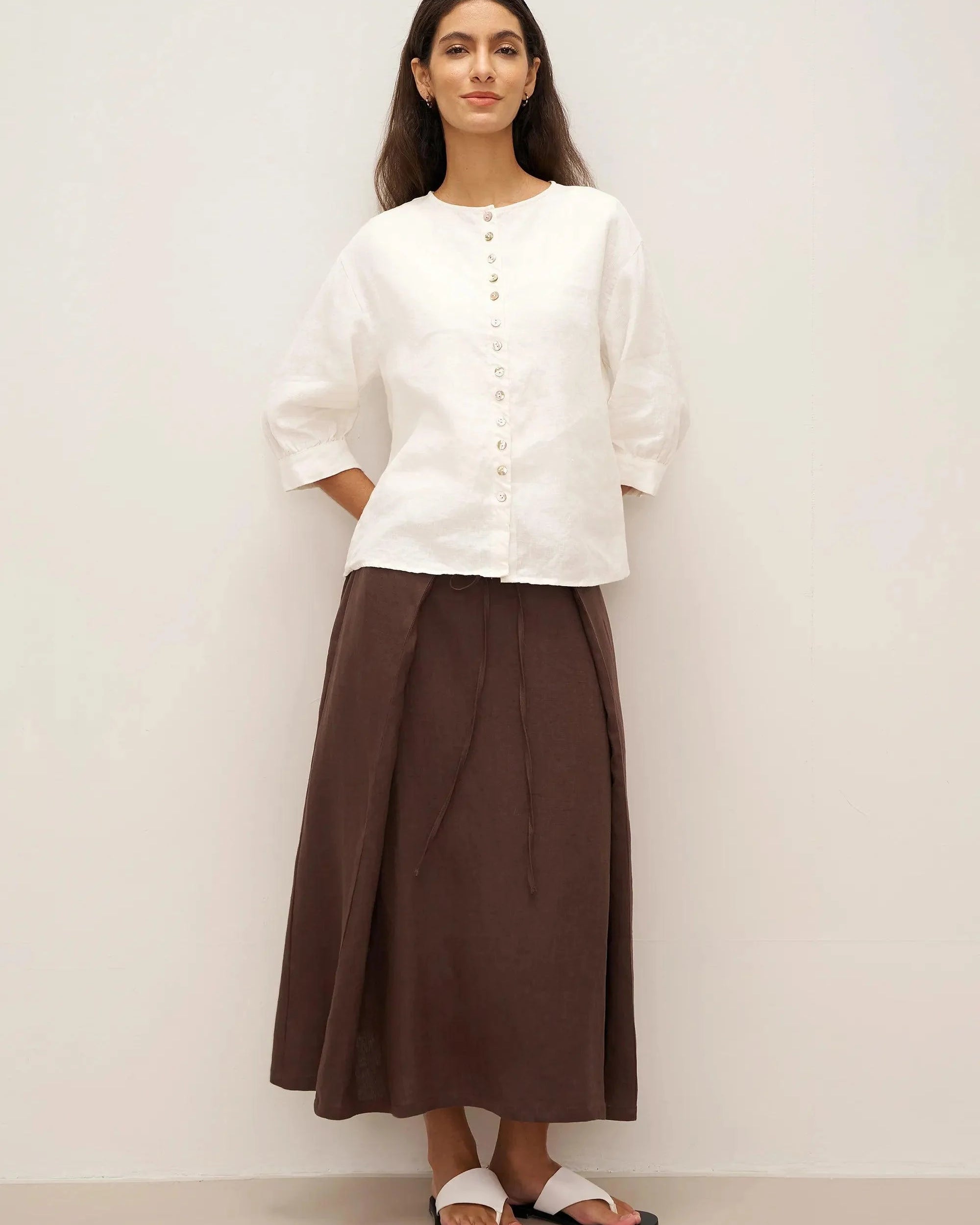 100% Linen Button-Front Drop Shoulder Shirt EASTER - TOPS-Linen Button Down Shirts
