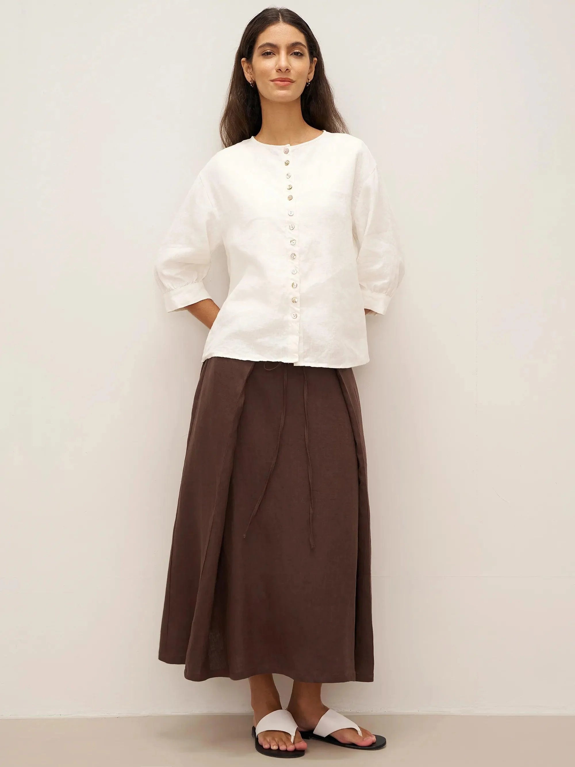 100% Linen Button-Front Drop Shoulder Shirt EASTER - TOPS-Linen Button Down Shirts