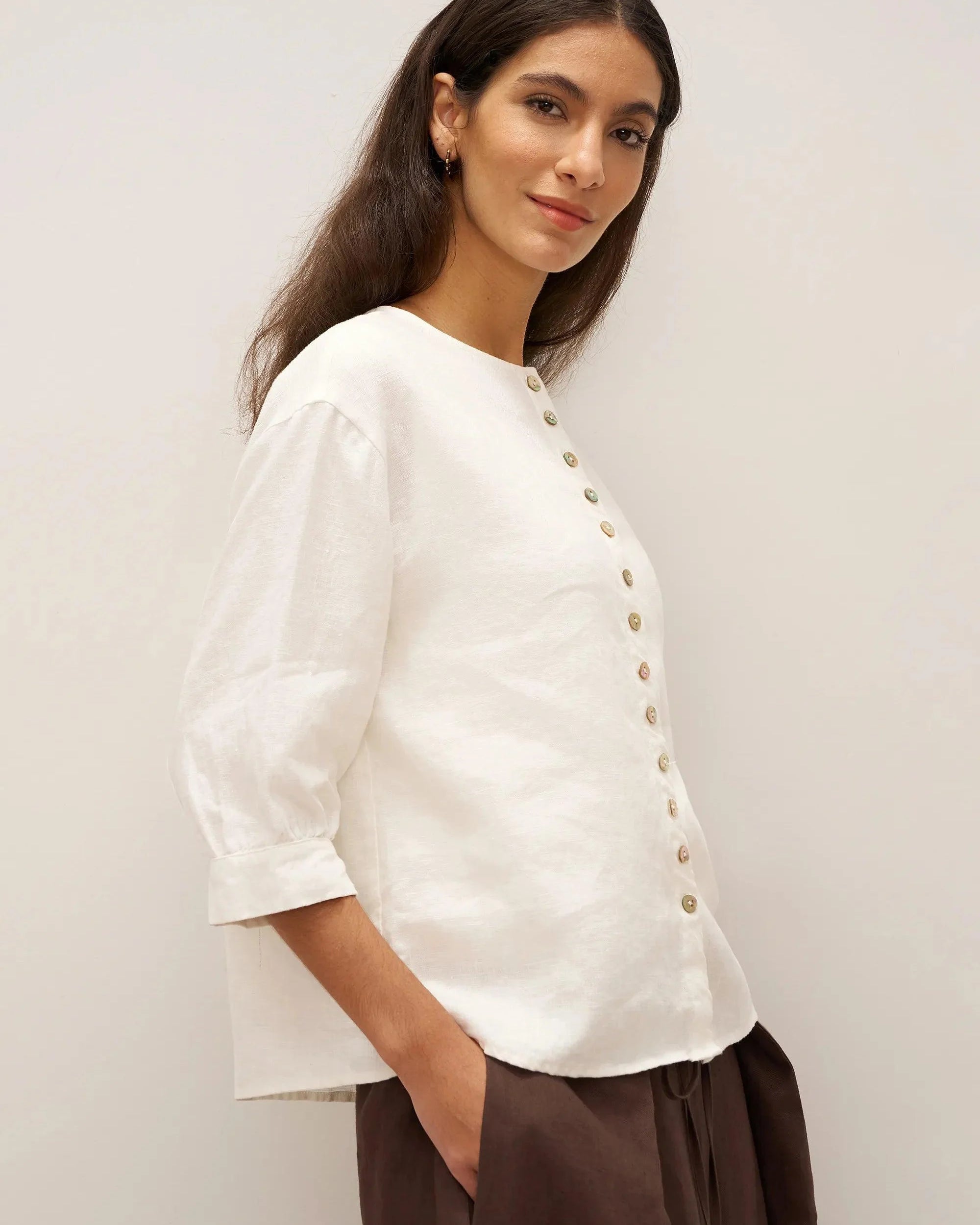 100% Linen Button-Front Drop Shoulder Shirt EASTER - TOPS-Linen Button Down Shirts