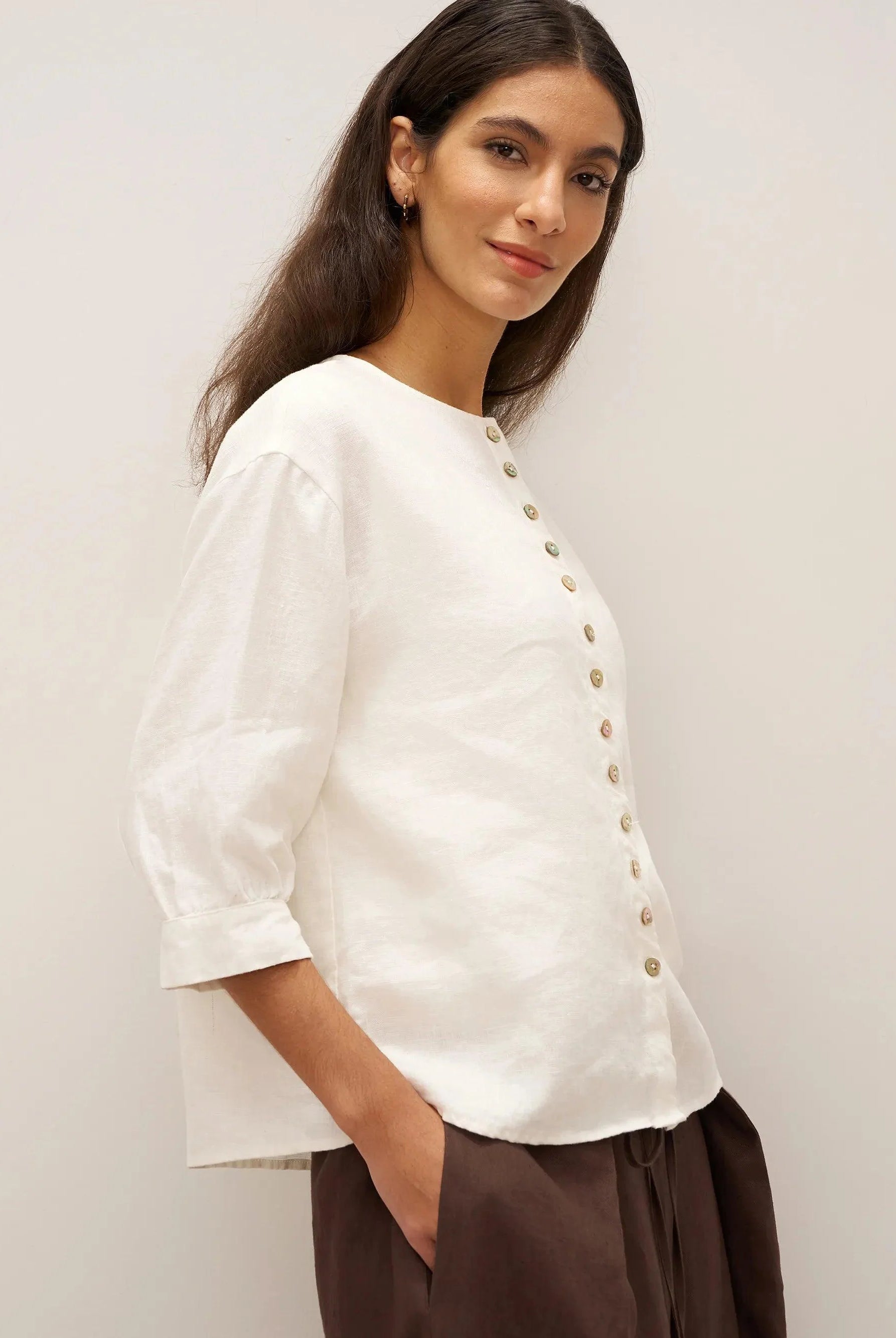 100% Linen Button-Front Drop Shoulder Shirt EASTER - TOPS-Linen Button Down Shirts