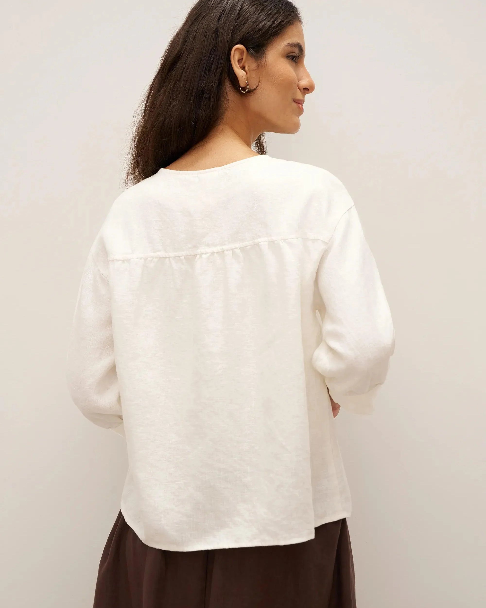 100% Linen Button-Front Drop Shoulder Shirt EASTER - TOPS-Linen Button Down Shirts