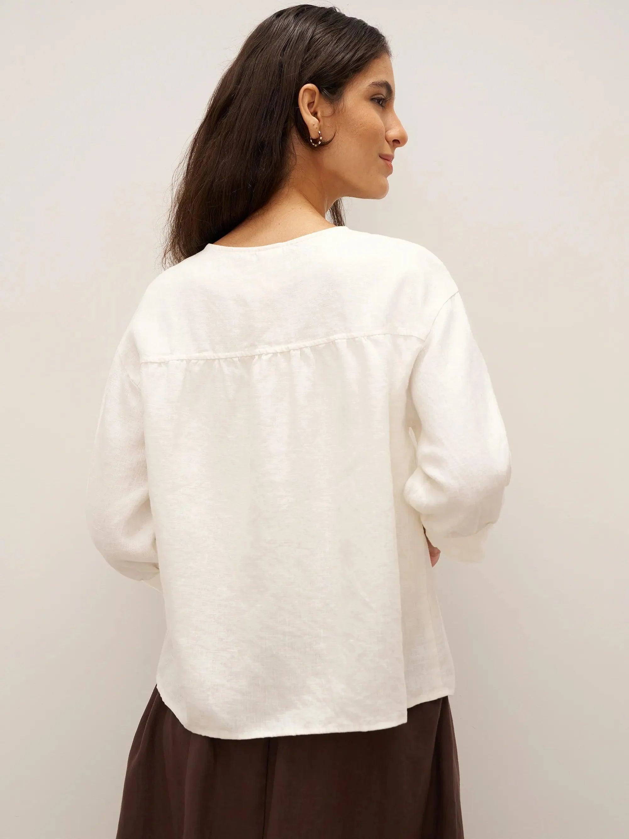 100% Linen Button-Front Drop Shoulder Shirt EASTER - TOPS-Linen Button Down Shirts