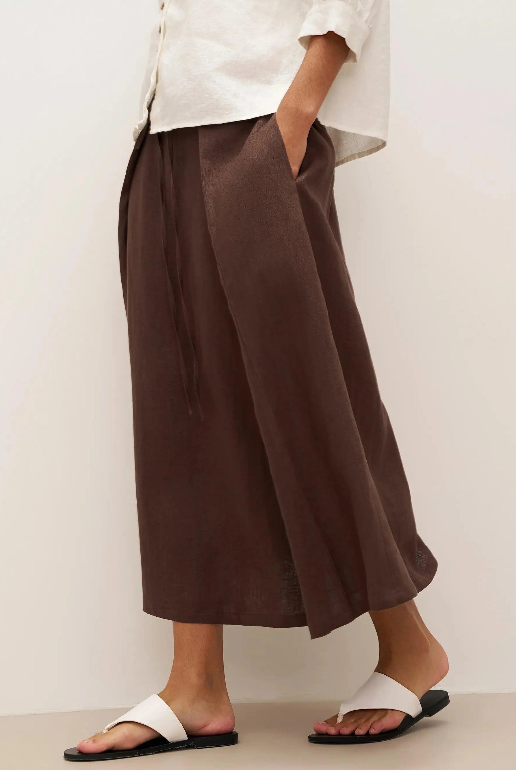 100% Linen Tie-Waist Wrapped A-Line Skirt EMILIE—Two-Way Wear - BOTTOMS-Linen Skirts