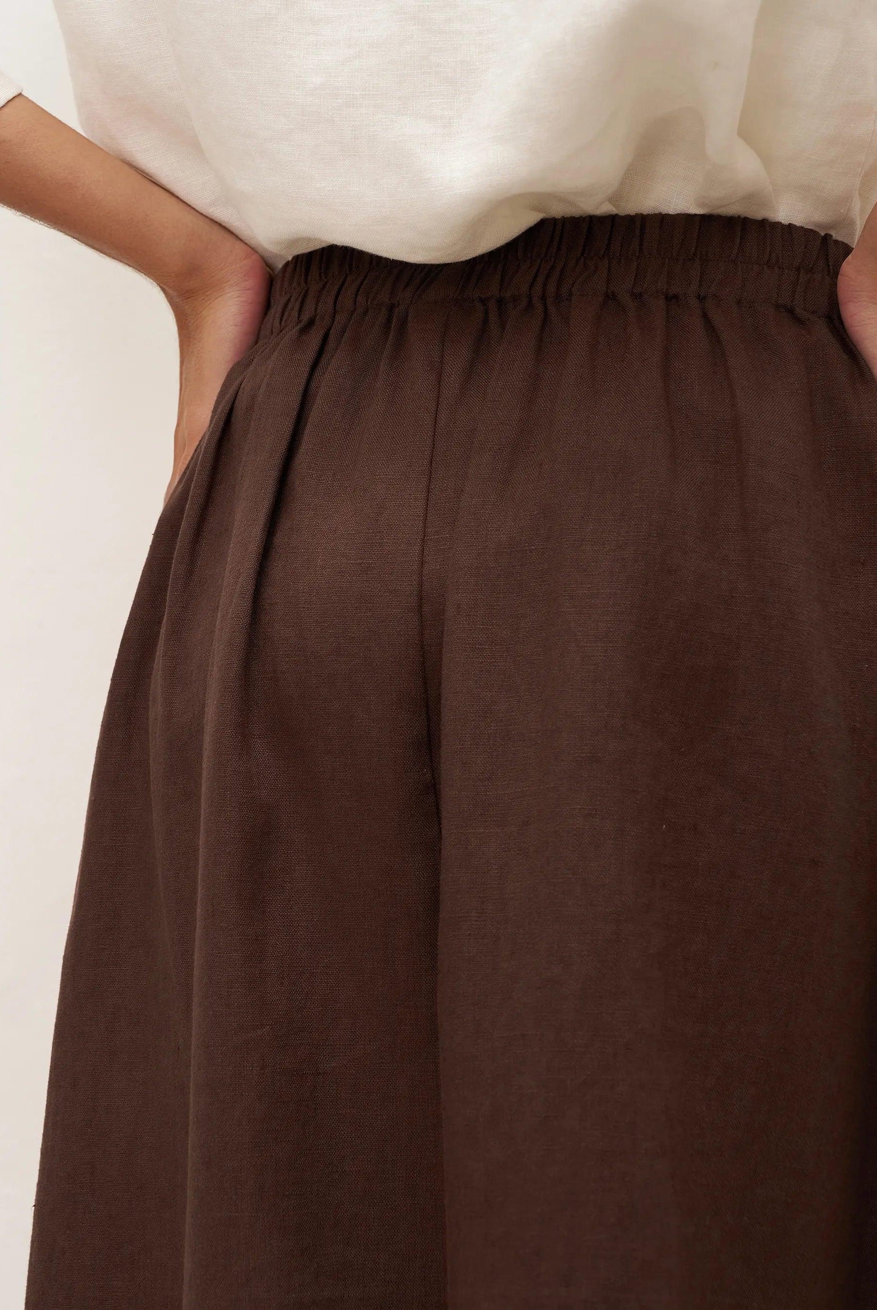 100% Linen Tie-Waist Wrapped A-Line Skirt EMILIE—Two-Way Wear - BOTTOMS-Linen Skirts