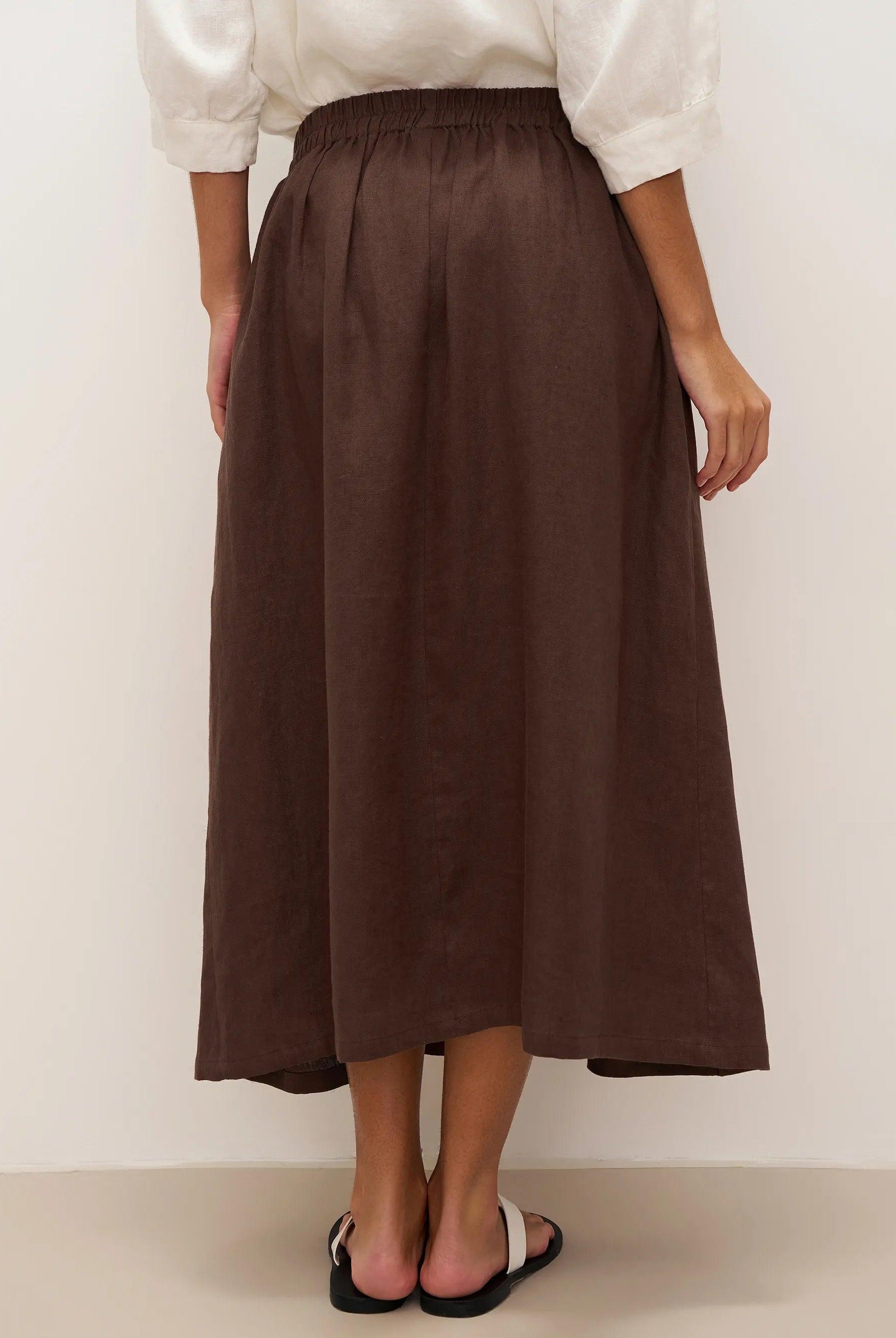 100% Linen Tie-Waist Wrapped A-Line Skirt EMILIE—Two-Way Wear - BOTTOMS-Linen Skirts