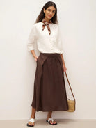100% Linen Tie-Waist Wrapped A-Line Skirt EMILIE—Two-Way Wear - BOTTOMS-Linen Skirts