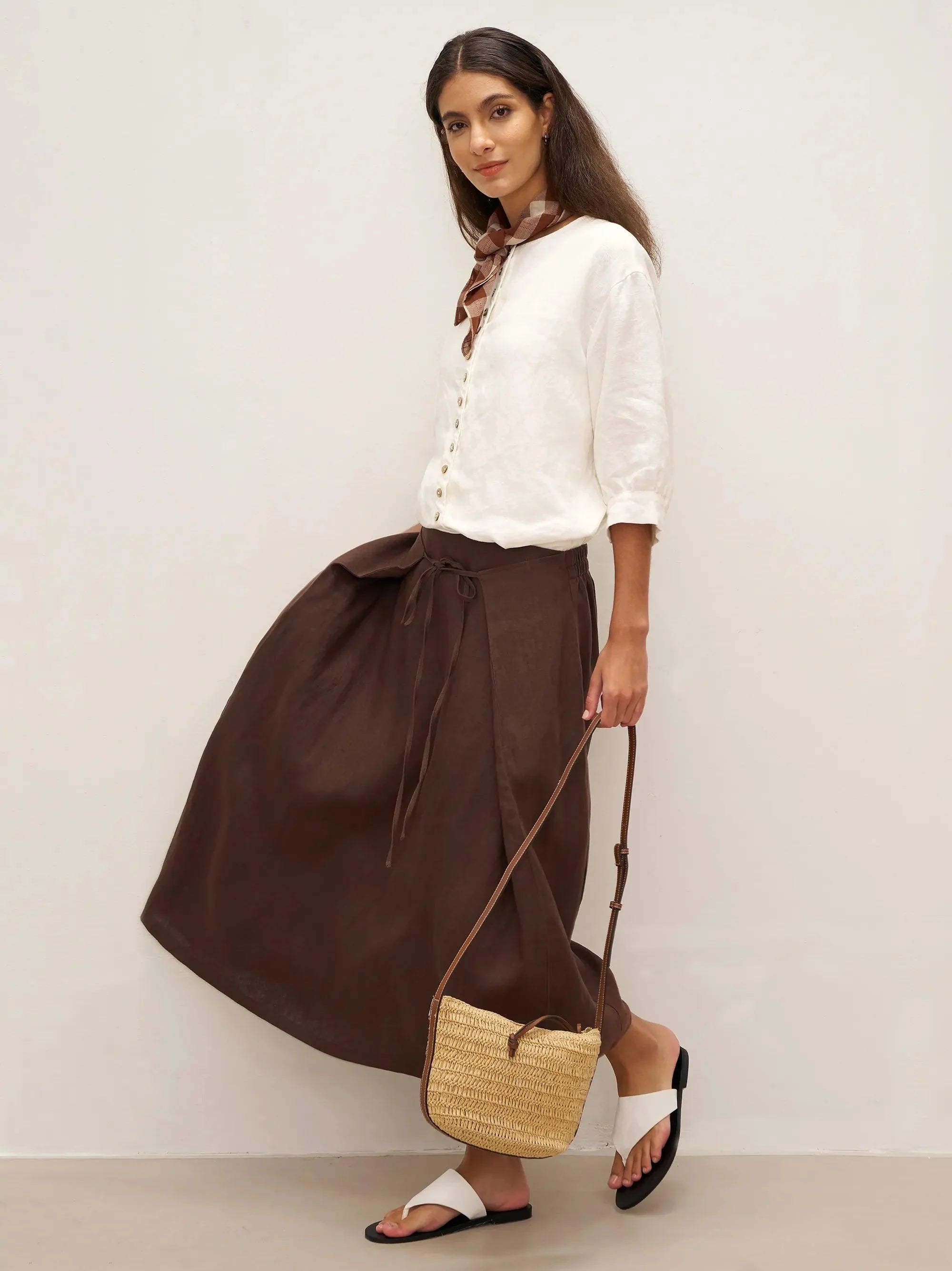 100% Linen Button-Front Drop Shoulder Shirt EASTER - TOPS-Linen Button Down Shirts