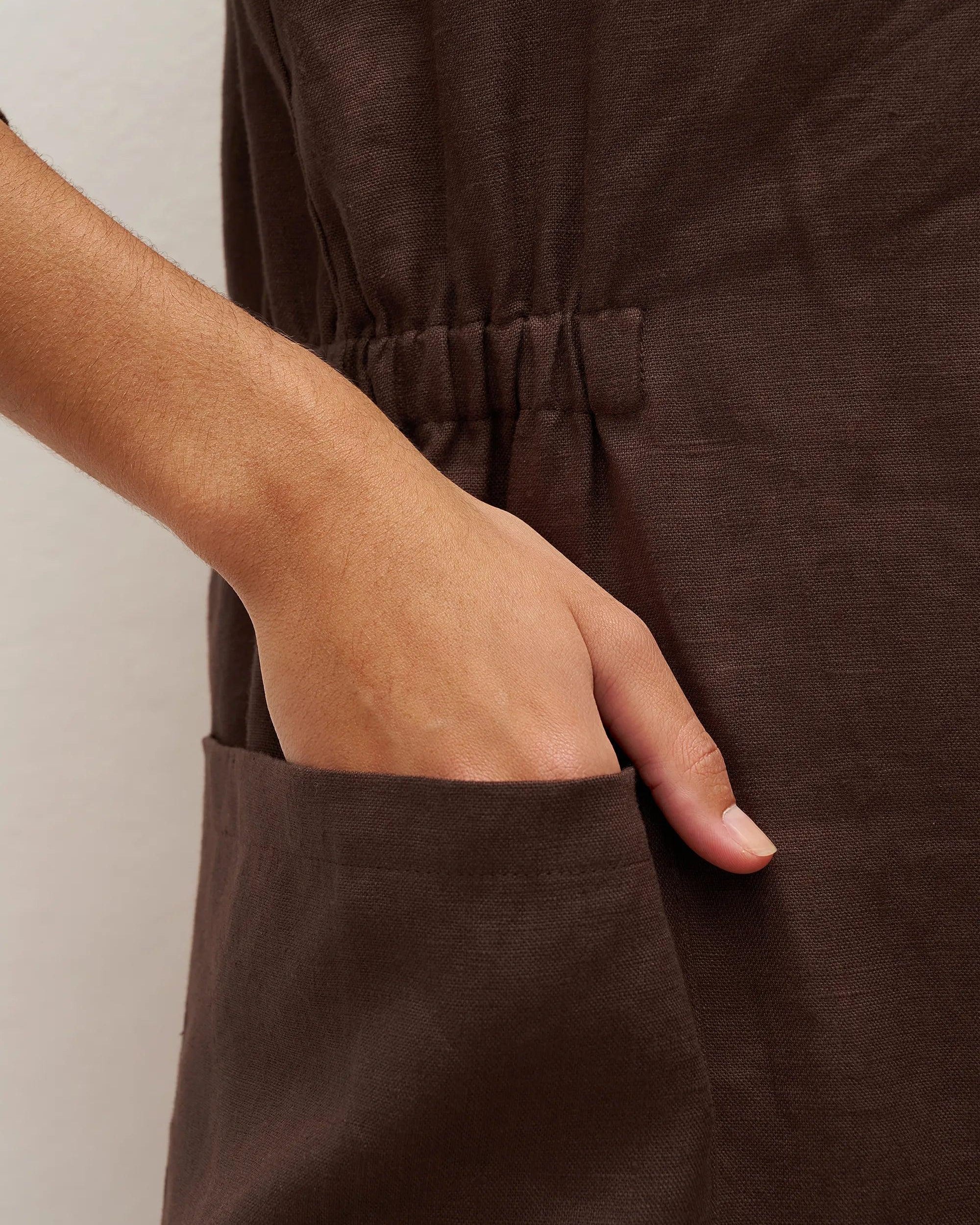 100% Linen Bell Pocket Midi Dress EVELINA - DRESSES-Linen