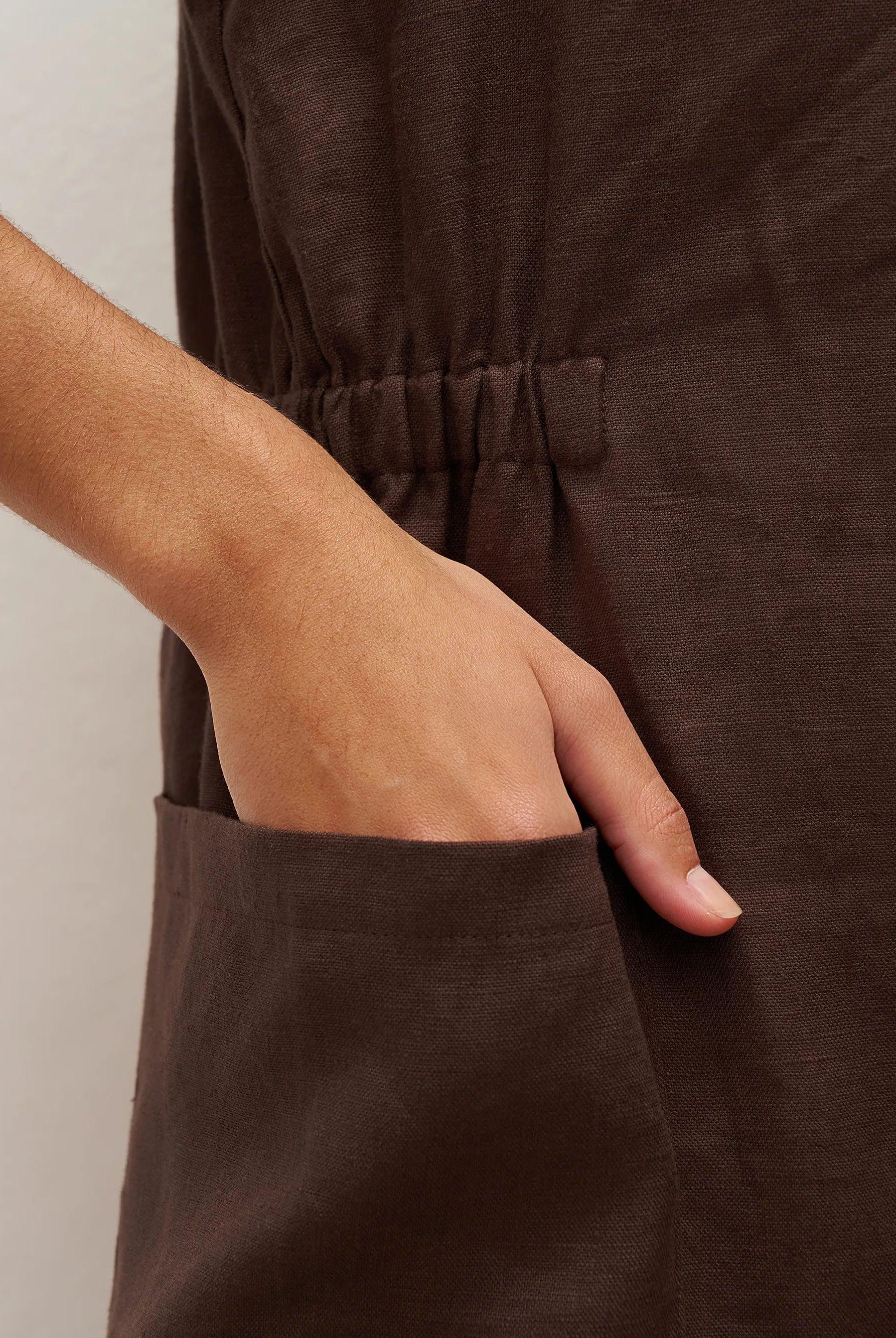 100% Linen Bell Pocket Midi Dress EVELINA - DRESSES-Linen