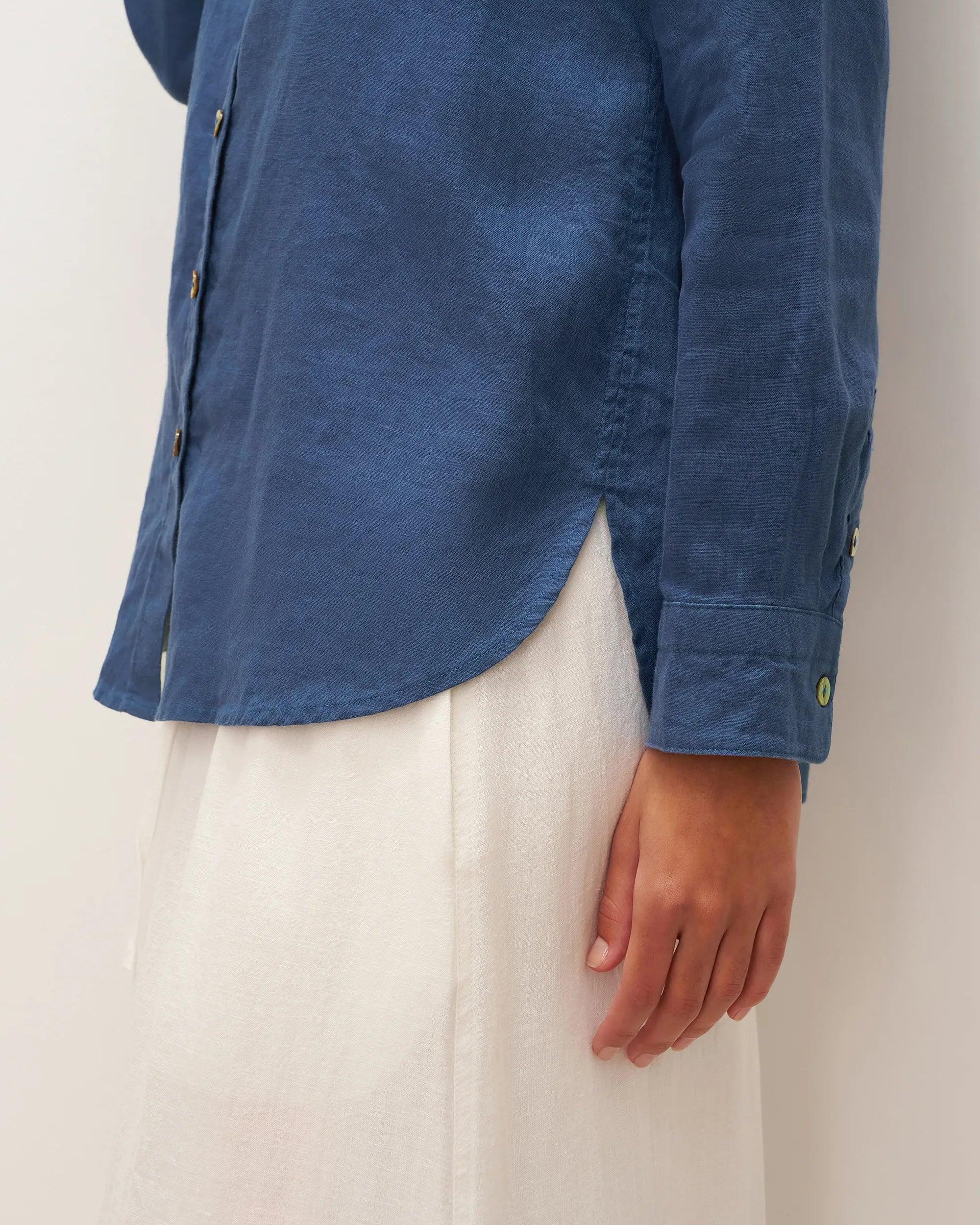 100% Linen Button-Front Shirt with Extended Hem JOVAN - TOPS-Linen Button Down Shirts