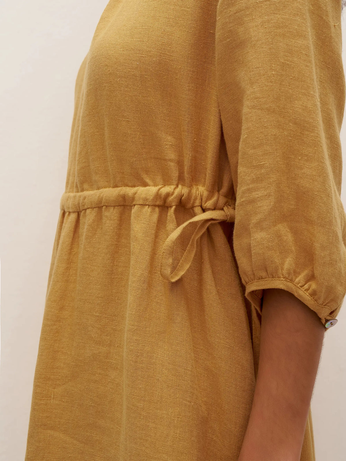 Robe midi femme DIXIE trapèze à taille coulissée en 100% lin de LINTICO