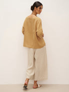 100% Linen V-Neck 3/4 Length Sleeve Top DORA - TOPS-Linen Blouses