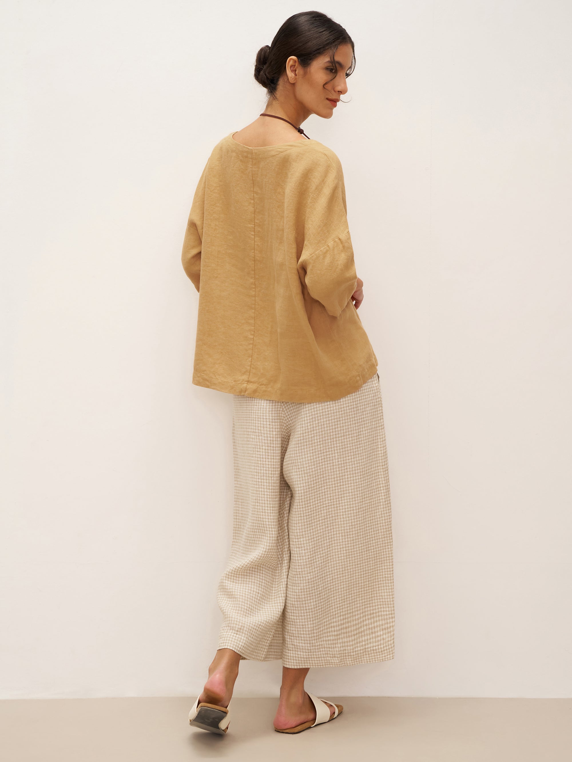 100% Linen V-Neck 3/4 Length Sleeve Top DORA - TOPS-Linen Blouses