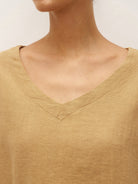 100% Linen V-Neck 3/4 Length Sleeve Top DORA - TOPS-Linen Blouses