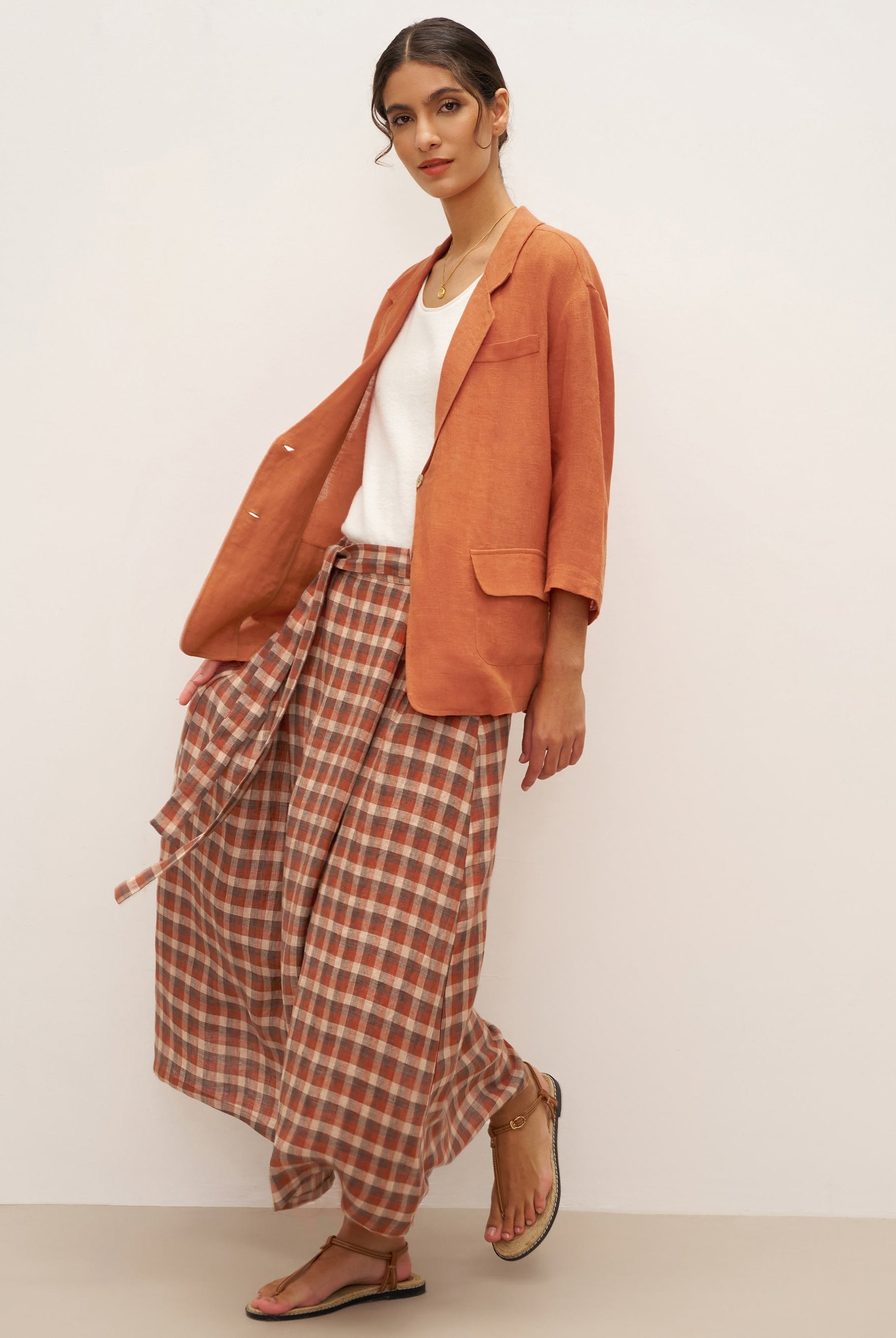 100% Linen 3/4 Sleeve Drop Shoulder Blazer DARA - TOPS-Linen Jackets