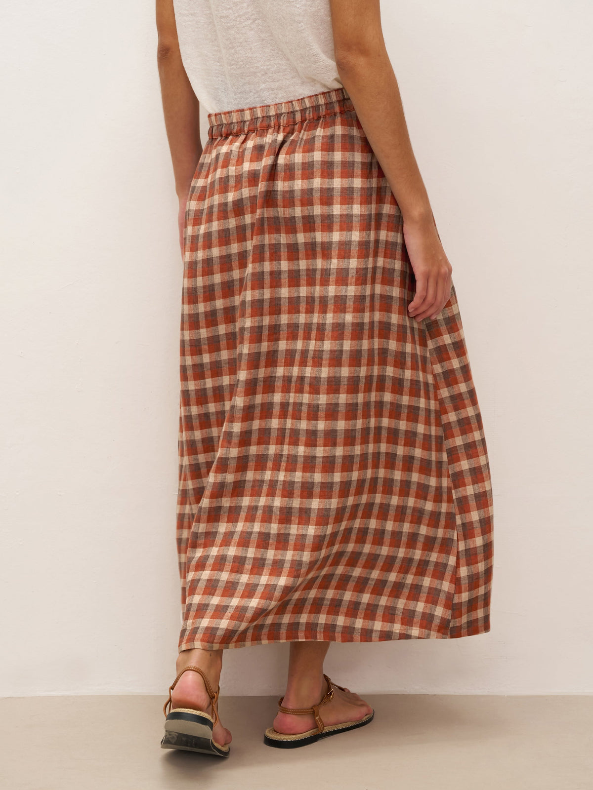 100% Linen A-Line Tie-Waist Checked Skirt DANIELE - BOTTOMS-Linen Skirts