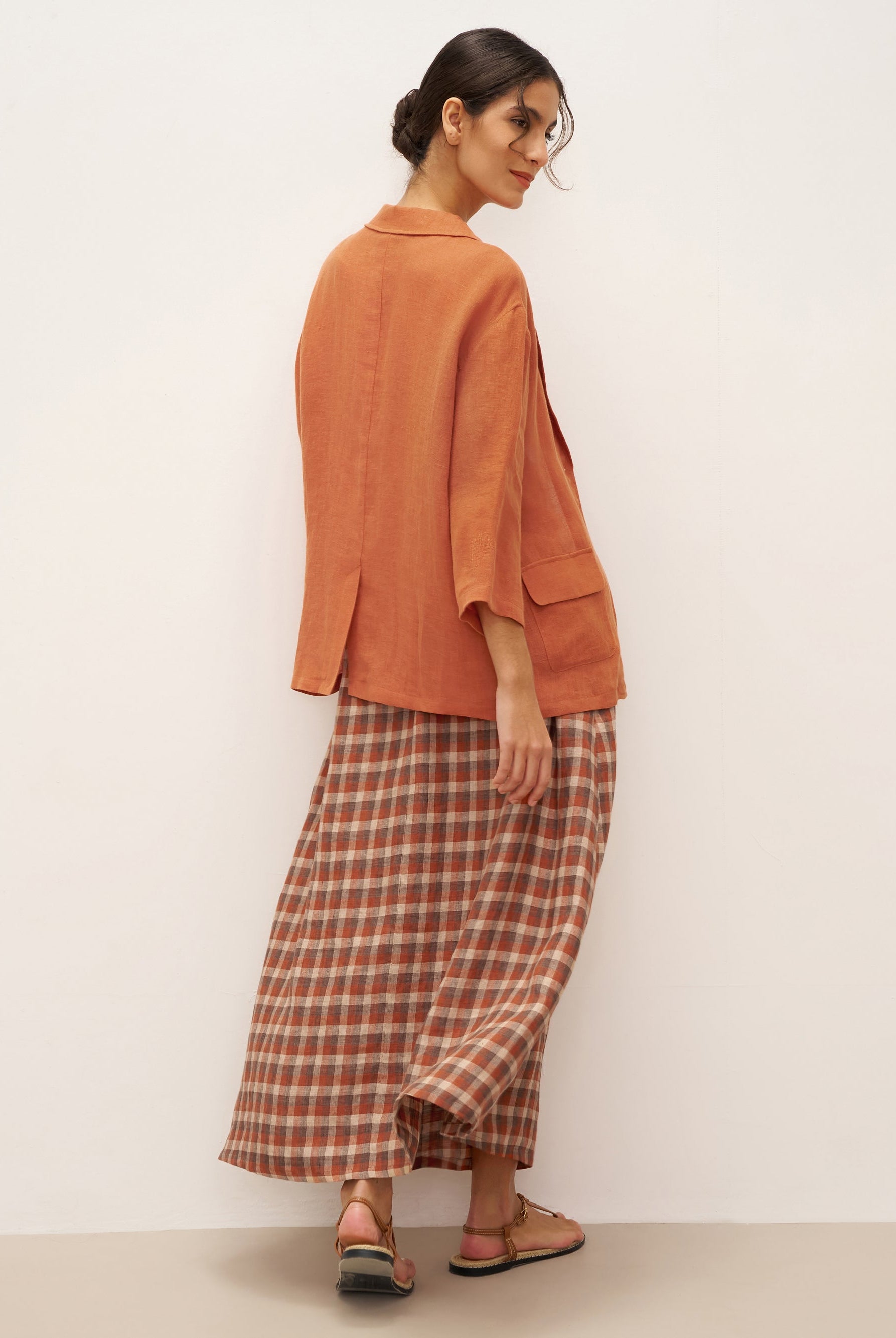 100% Linen 3/4 Sleeve Drop Shoulder Blazer DARA - TOPS-Linen Jackets