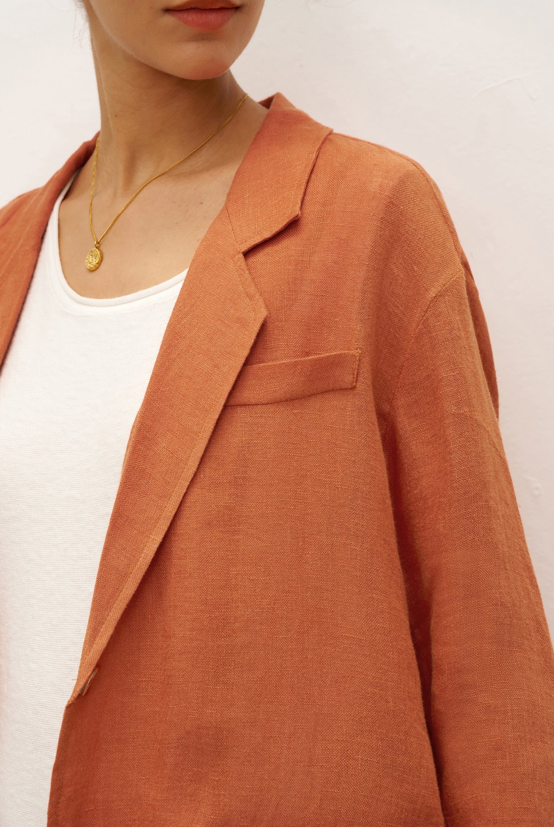 100% Linen 3/4 Sleeve Drop Shoulder Blazer DARA - TOPS-Linen Jackets