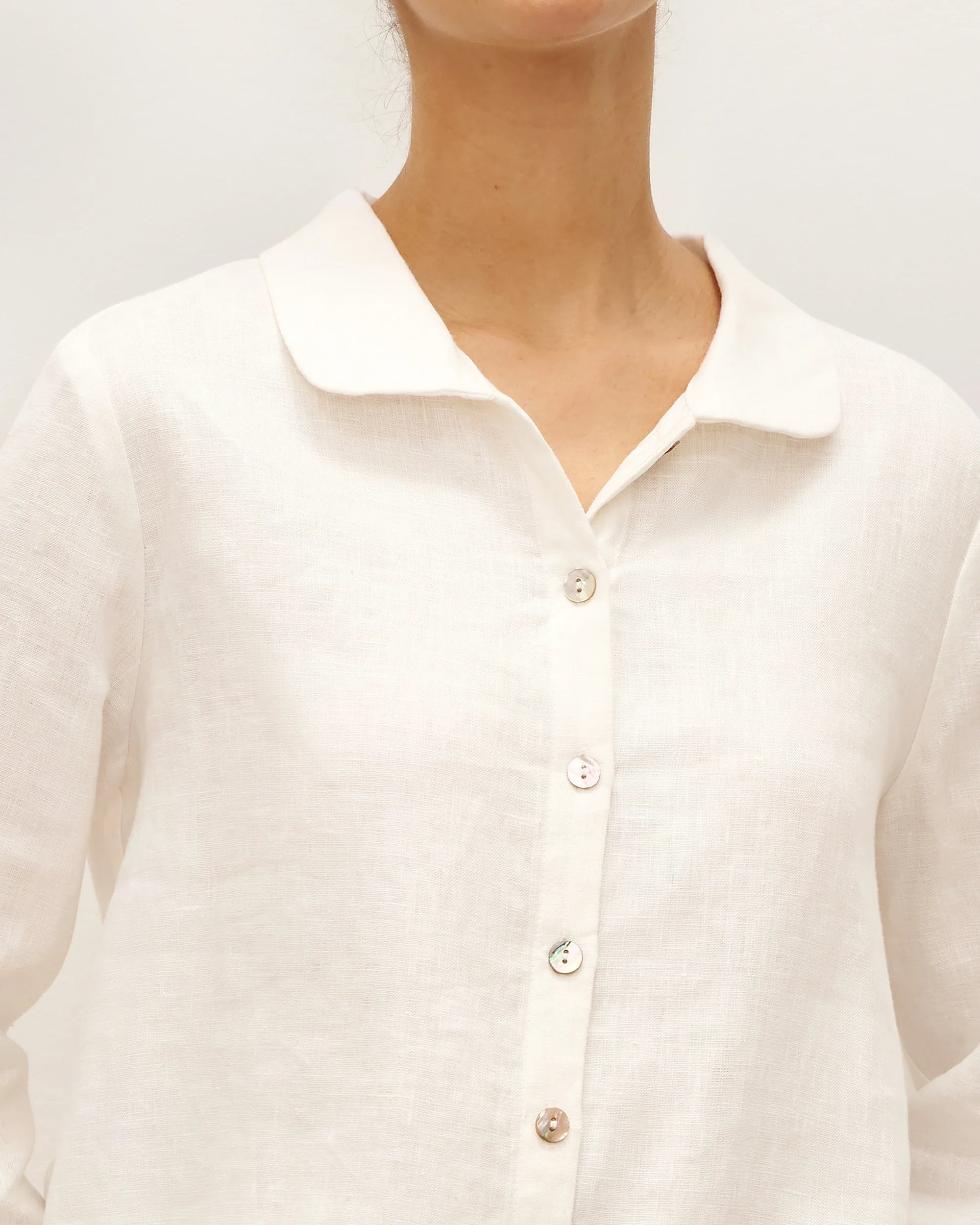 100% Linen Peter Pan Collar 3/4 Sleeve Shirt ASTRID - TOPS-Linen Button Down Shirts