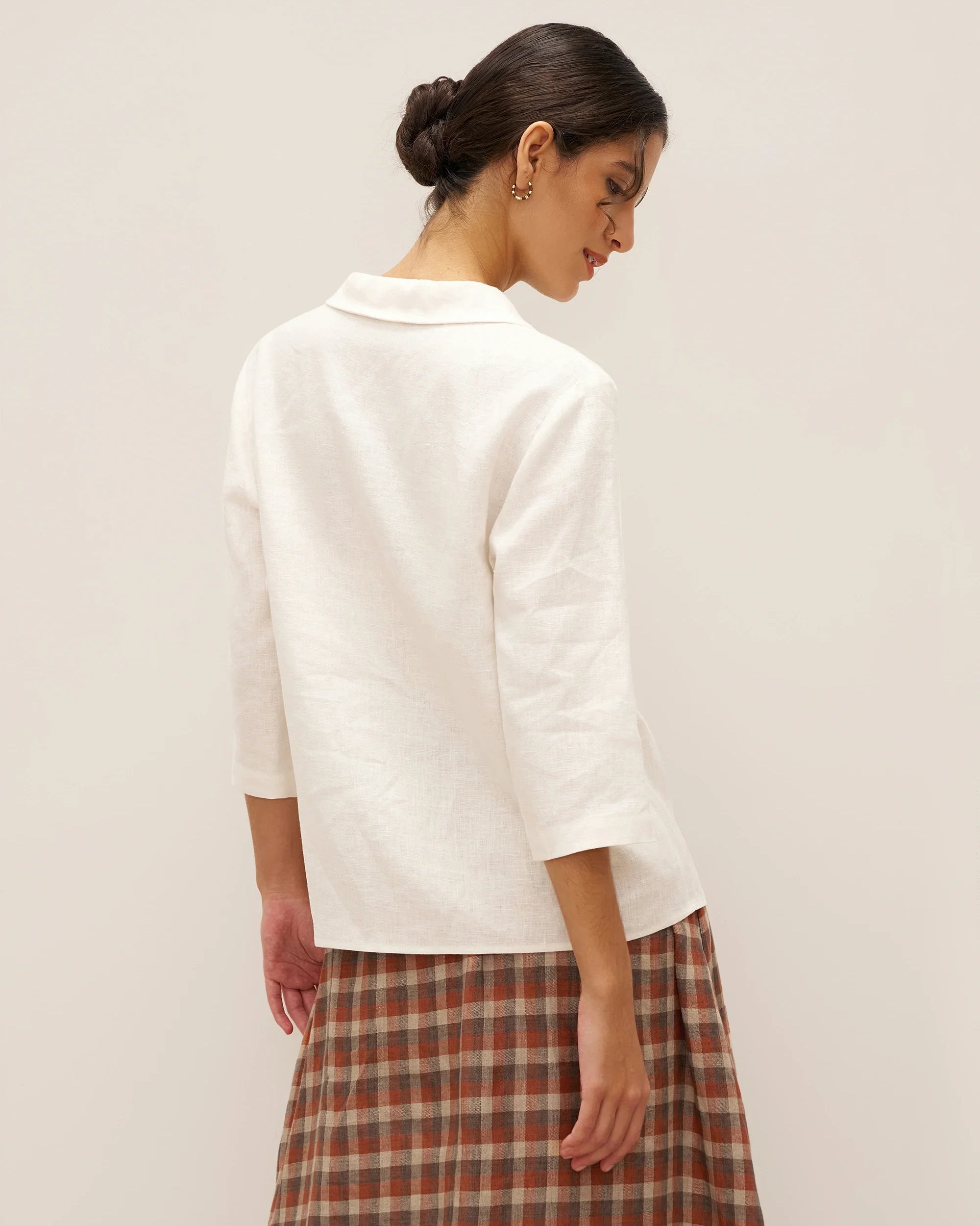 100% Linen Peter Pan Collar 3/4 Sleeve Shirt ASTRID - TOPS-Linen Button Down Shirts