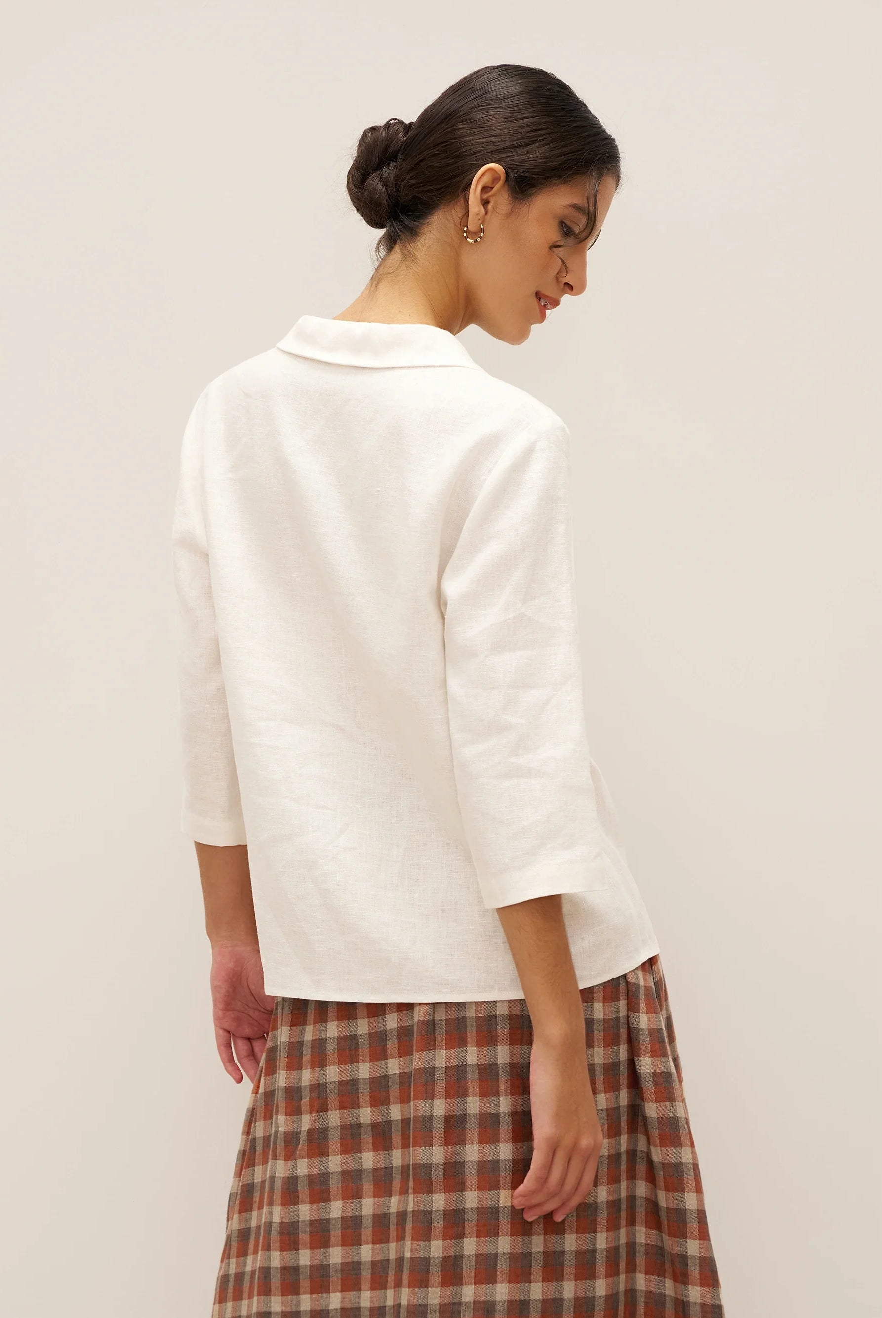 100% Linen Peter Pan Collar 3/4 Sleeve Shirt ASTRID - TOPS-Linen Button Down Shirts