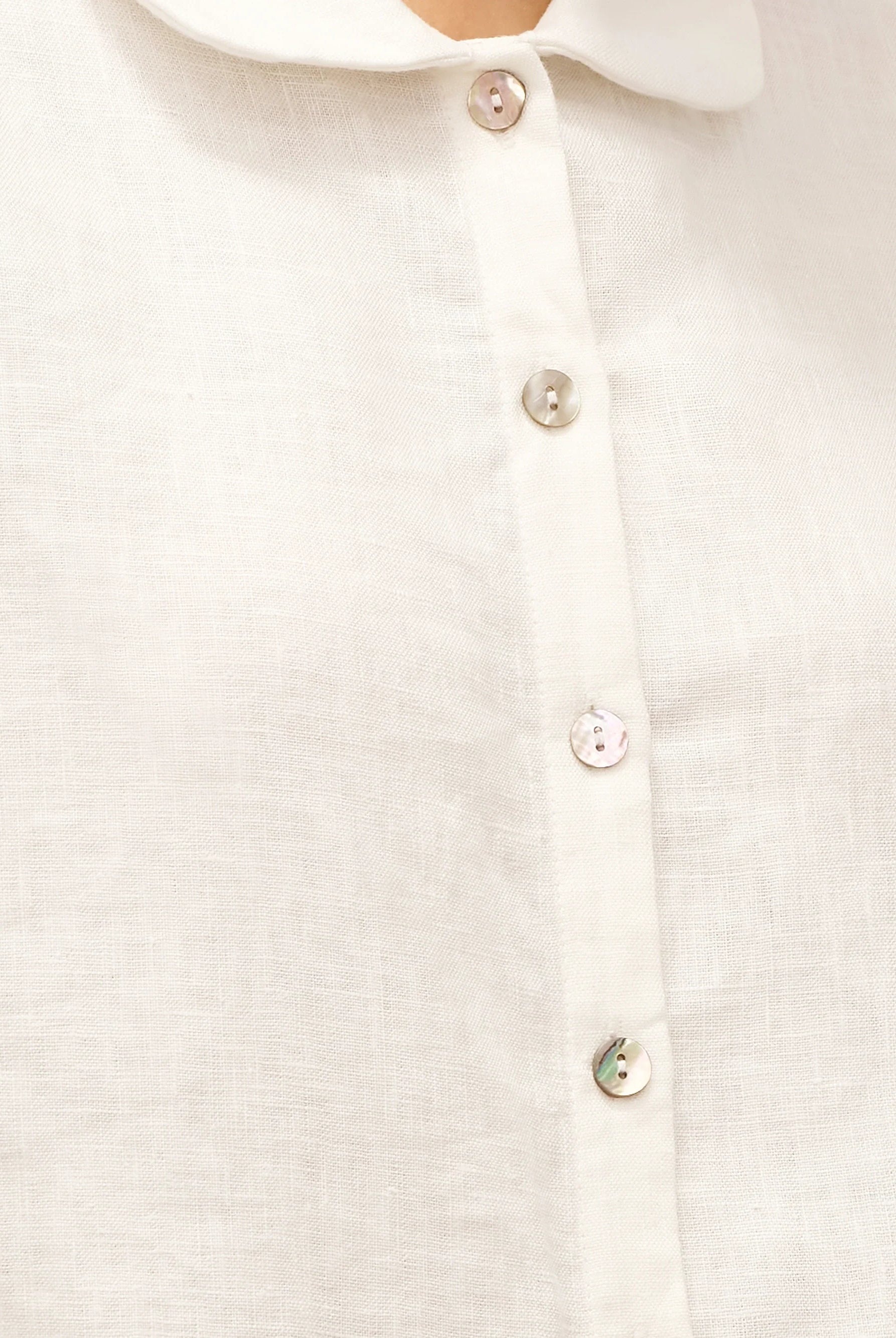 100% Linen Peter Pan Collar 3/4 Sleeve Shirt ASTRID - TOPS-Linen Button Down Shirts