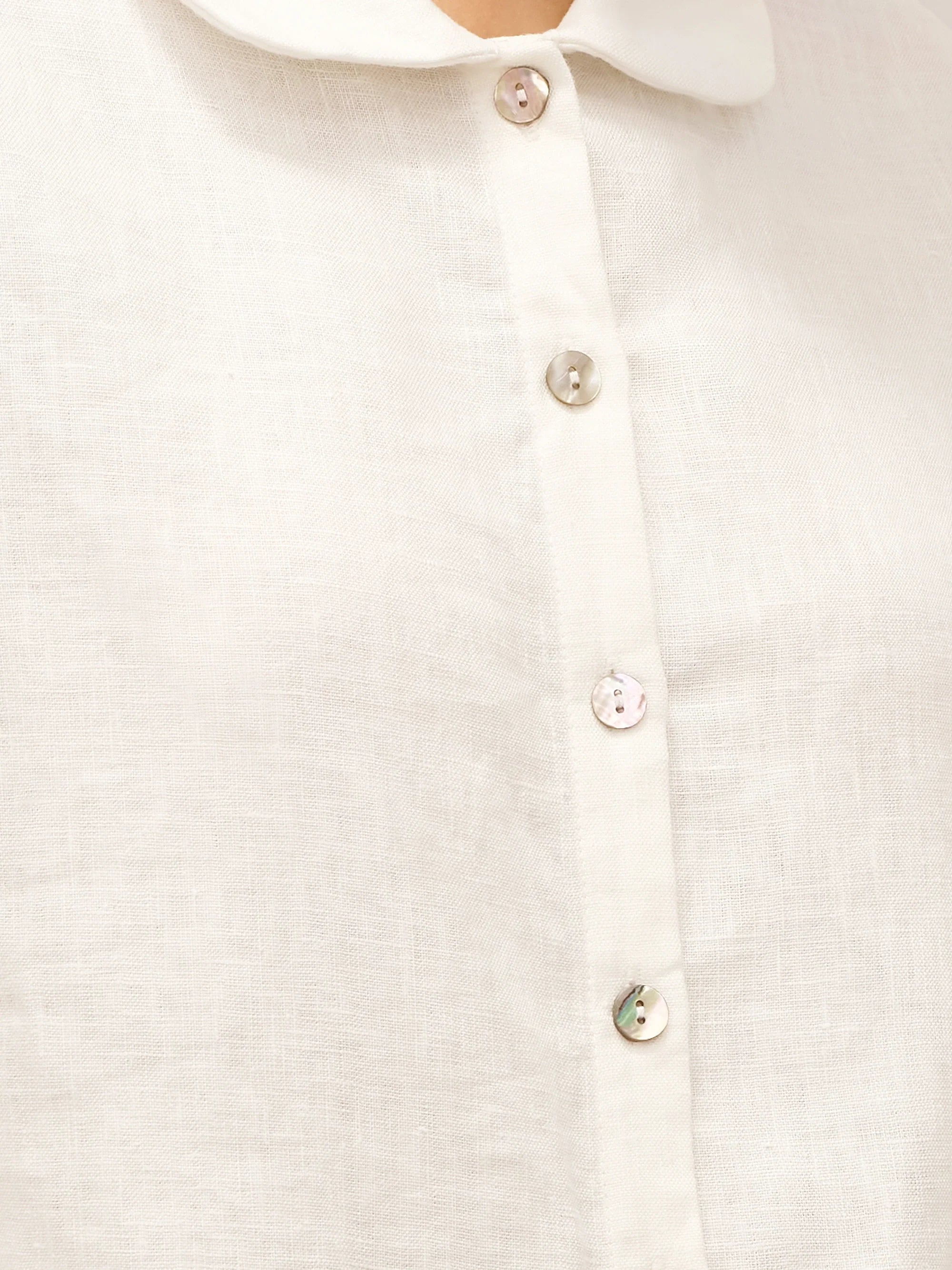 100% Linen Peter Pan Collar 3/4 Sleeve Shirt ASTRID - TOPS-Linen Button Down Shirts
