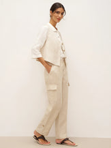 100% Linen Cargo Tapered Trousers with Patch Pockets JESSE - BOTTOMS-Linen Pants