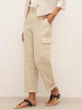 100% Linen Cargo Tapered Trousers with Patch Pockets JESSE - Natural / S - BOTTOMS-Linen Pants