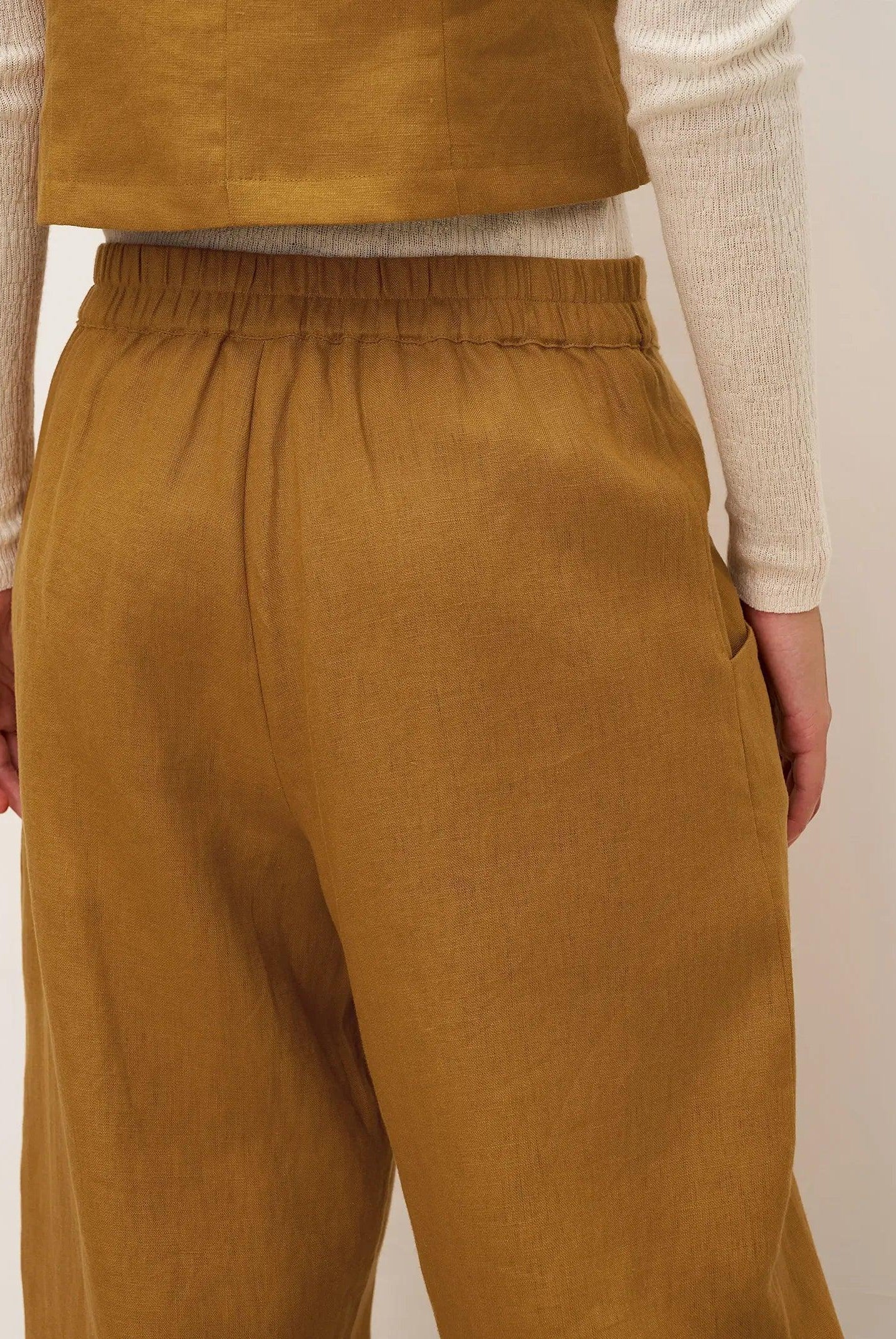 100% Linen Banana Cut Pants with Pockets EDELINE - BOTTOMS-Linen