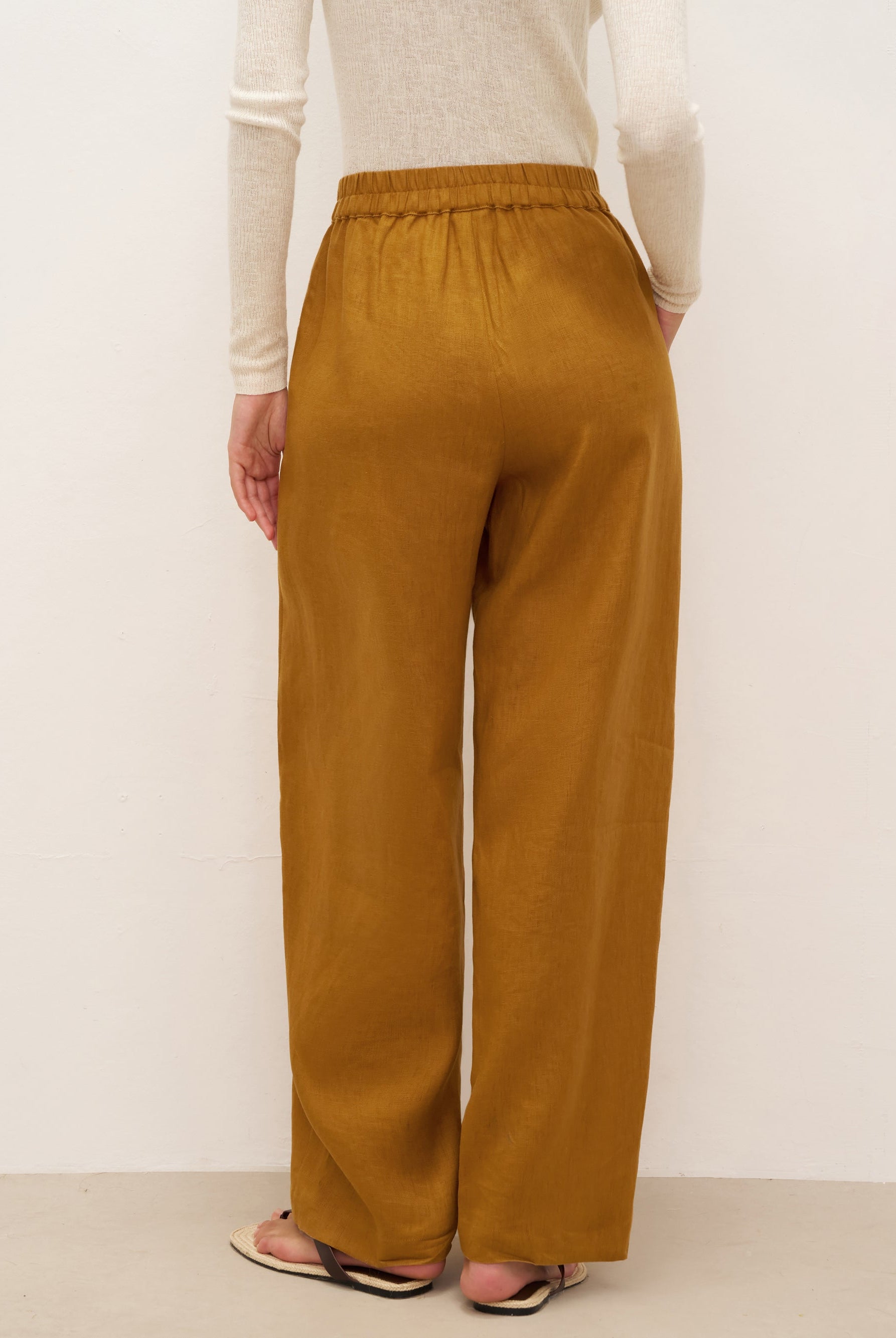 100% Linen Banana Cut Pants with Pockets EDELINE - BOTTOMS-Linen