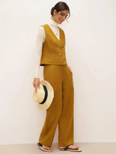 100% Linen Double-Breasted Vest ESTELLA - TOPS-Linen Tanks