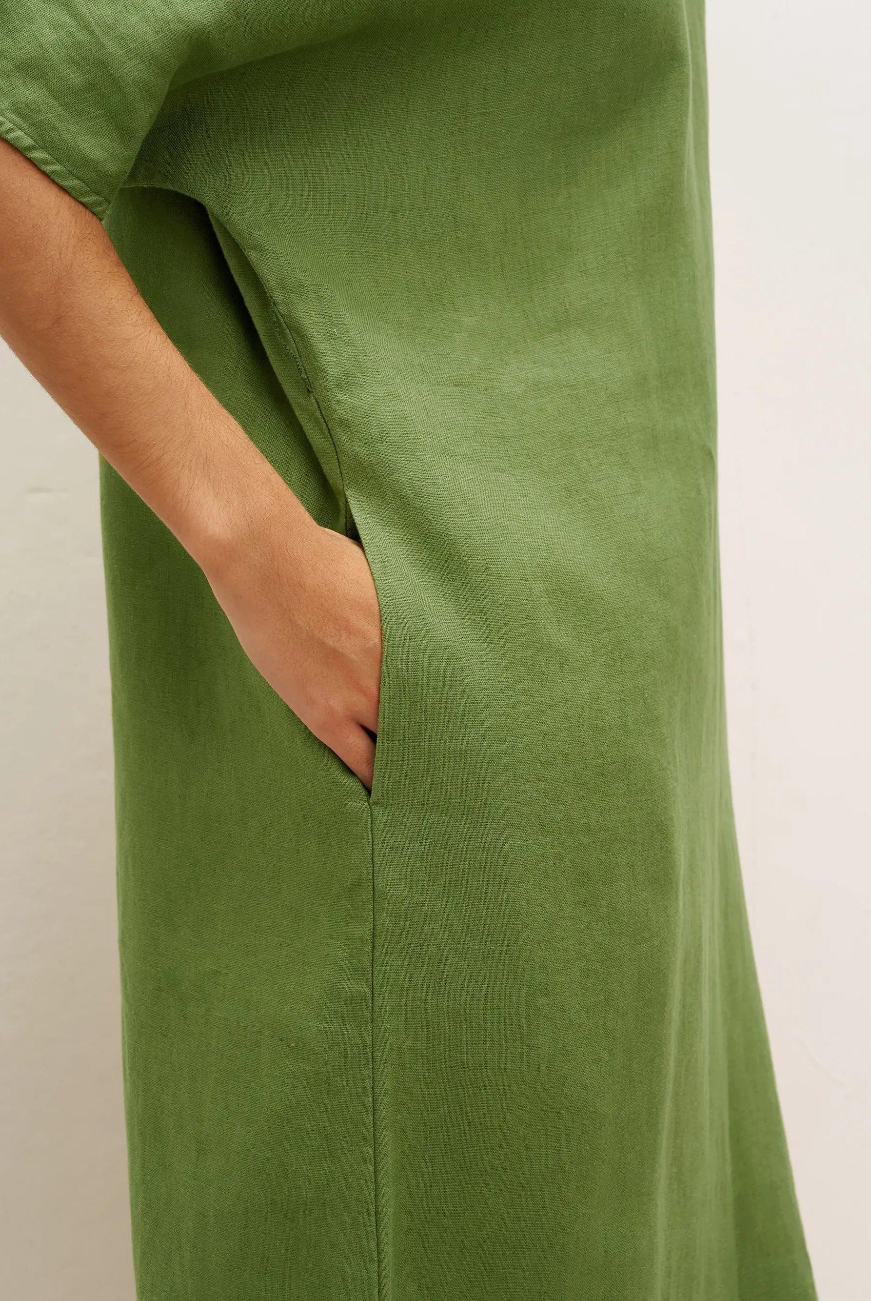 100% Linen Oversized O-Line Belted Midi Dress LORETTA—Multi-Way Wear - DRESSES-Linen