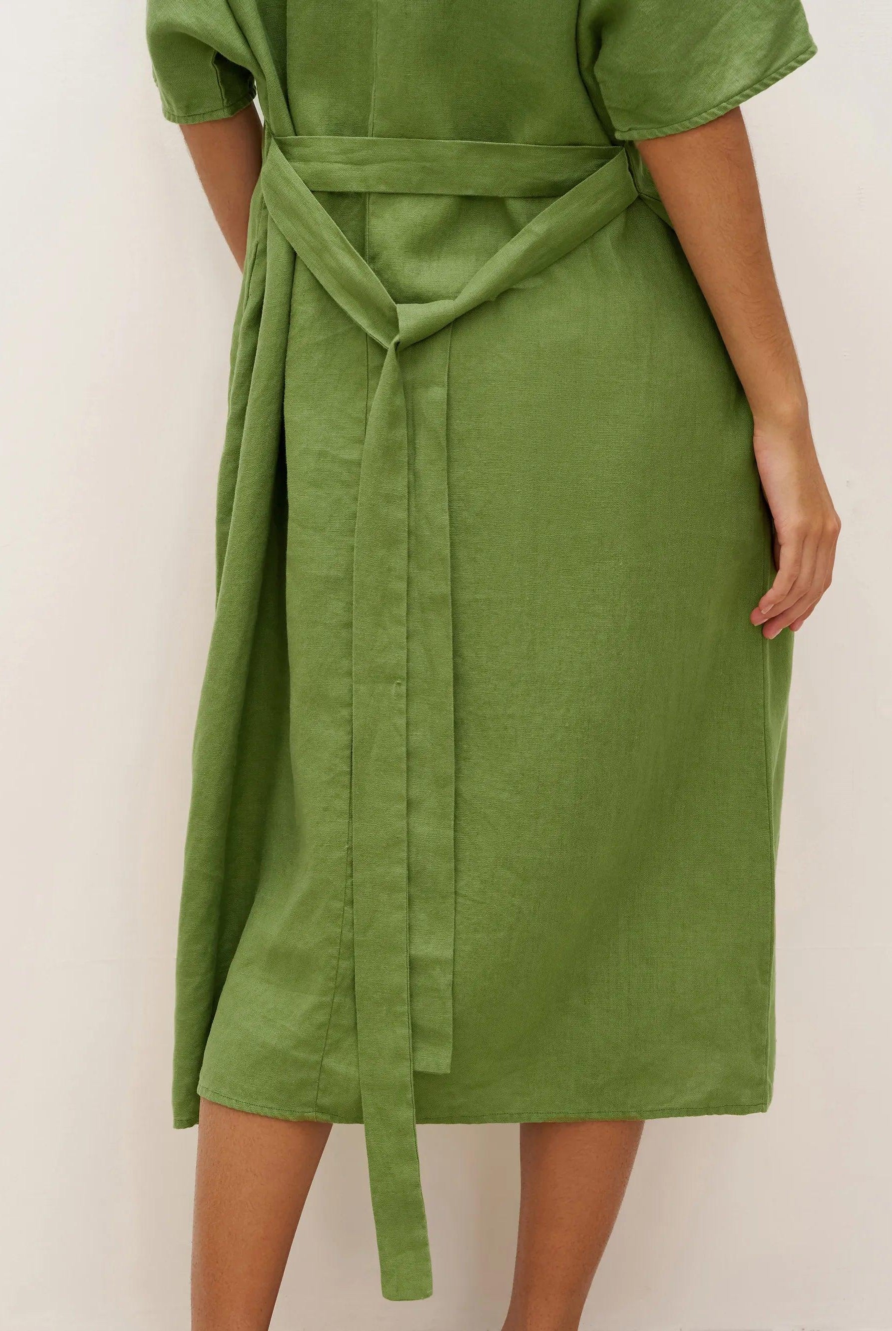 100% Linen Oversized O-Line Belted Midi Dress LORETTA—Multi-Way Wear - DRESSES-Linen