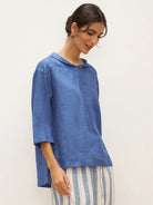JADE 100% Linen Shawl V-Neck Half Sleeve Top - TOPS-Linen Blouses