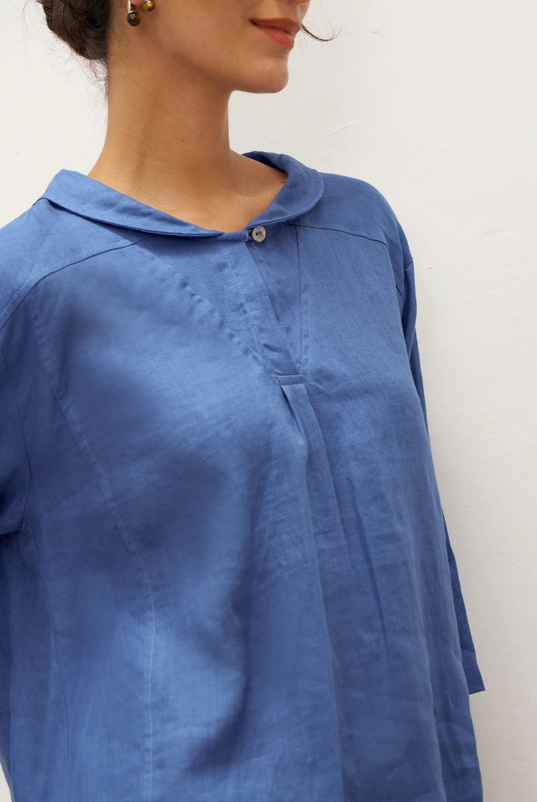 JADE 100% Linen Shawl V-Neck Half Sleeve Top - TOPS-Linen Blouses