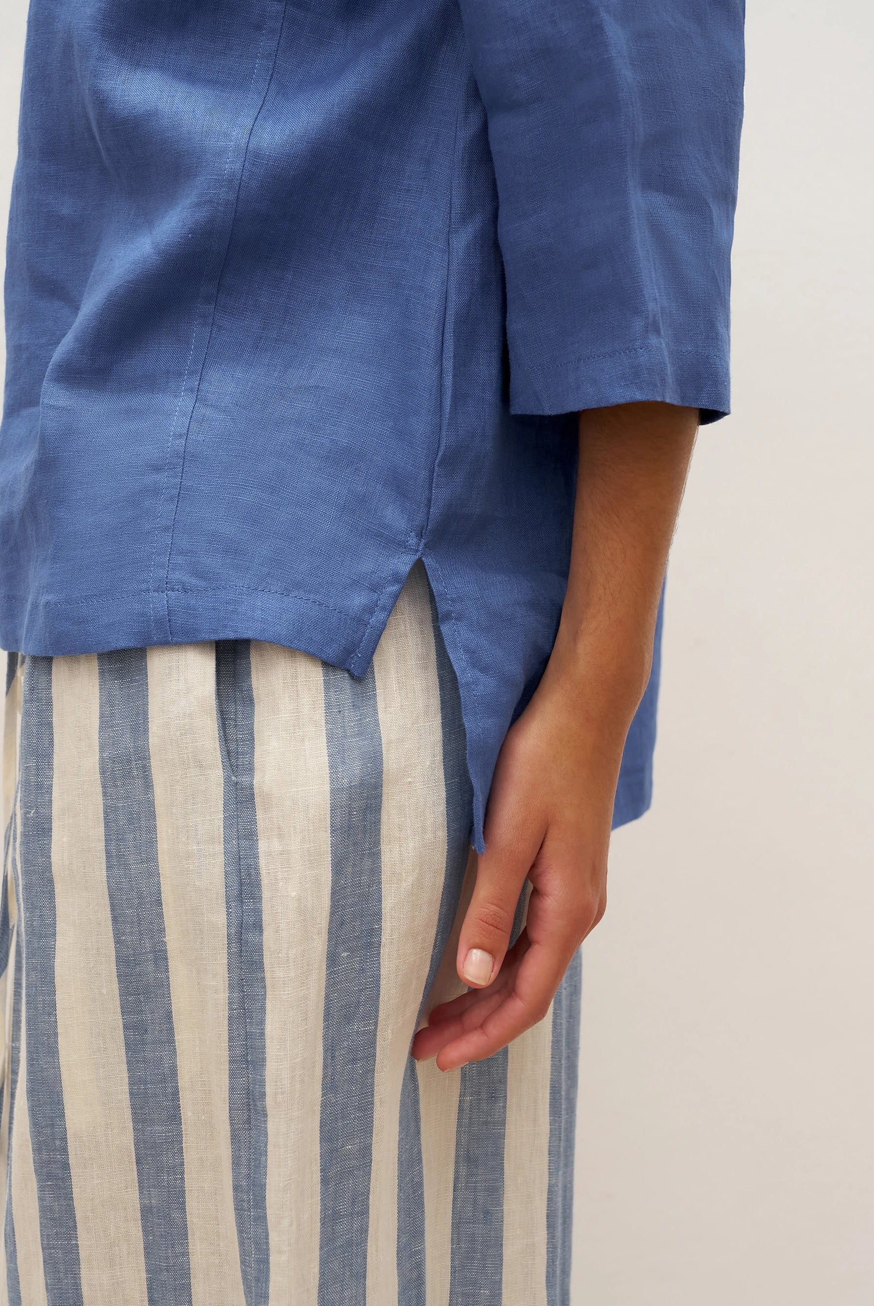 JADE 100% Linen Shawl V-Neck Half Sleeve Top - TOPS-Linen Blouses