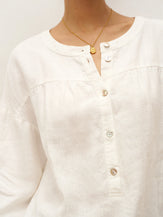 100% Linen Round Neck Button-Front Top JOYCE - TOPS-Linen Blouses