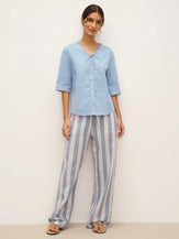 Linen Ladder Tie Simple Shirt - TOPS-Linen Blouses