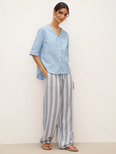 Linen Ladder Tie Simple Shirt - TOPS-Linen Blouses
