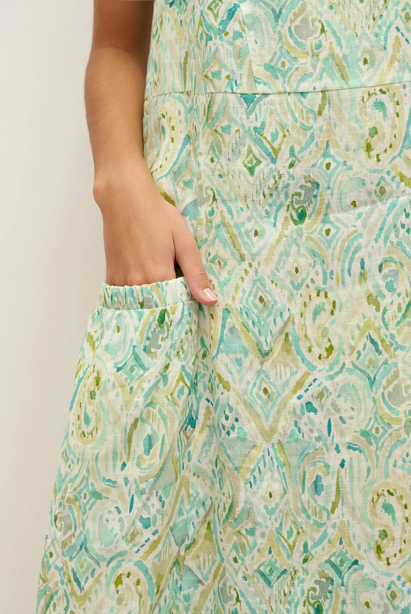 100% Linen Floral Swing Beach Tank Dress LORRAINE - DRESSES-Linen Midi